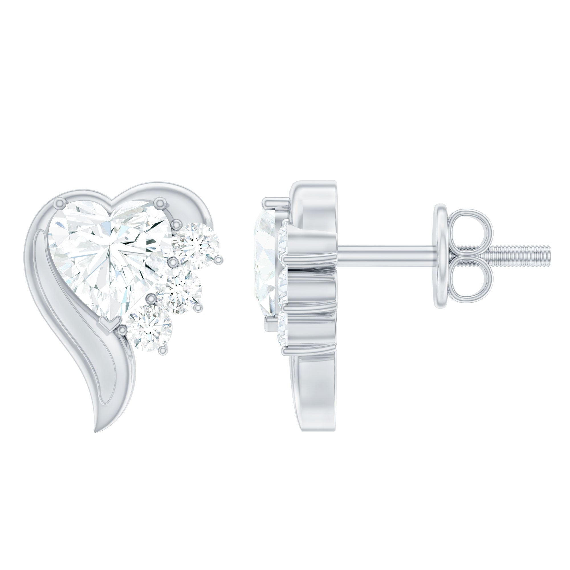 Heart Shaped Moissanite Designer Stud Earrings in Silver