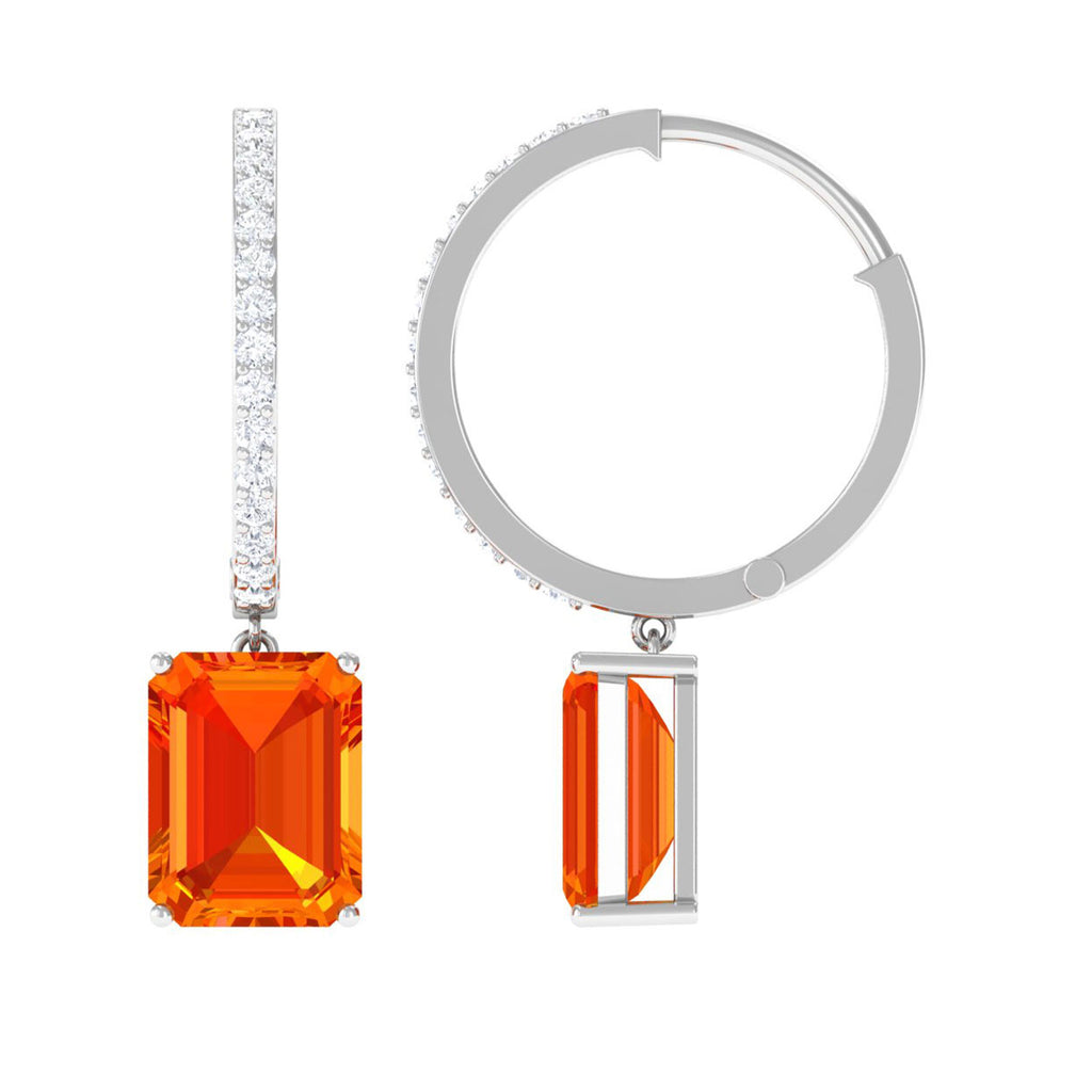 Lab Grown Orange Sapphire Drop Hoop Earrings with Moissanite