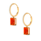 Lab Grown Orange Sapphire Drop Hoop Earrings with Diamond Lab Created Orange Sapphire - ( AAAA ) - Quality - Rosec Jewels