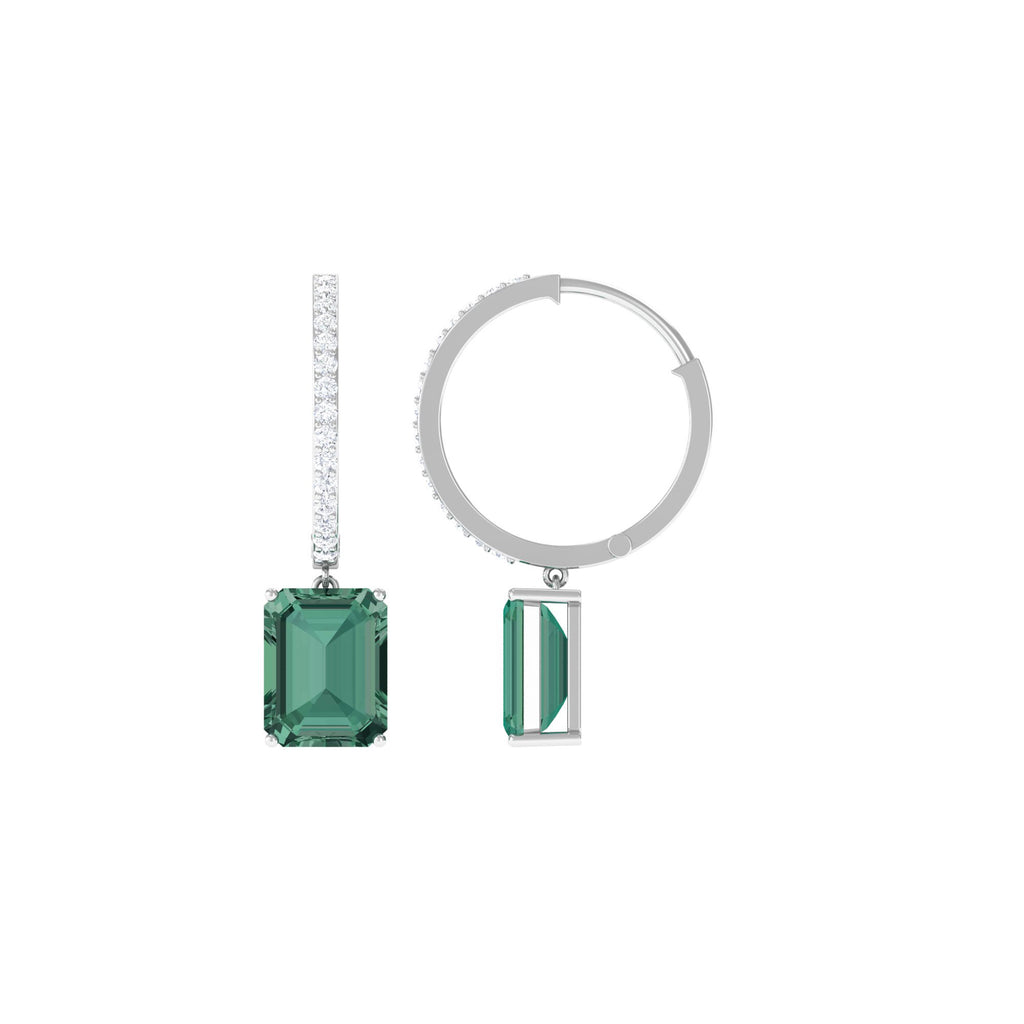 Lab Grown Green Sapphire Hoop Drop Earrings with Moissanite