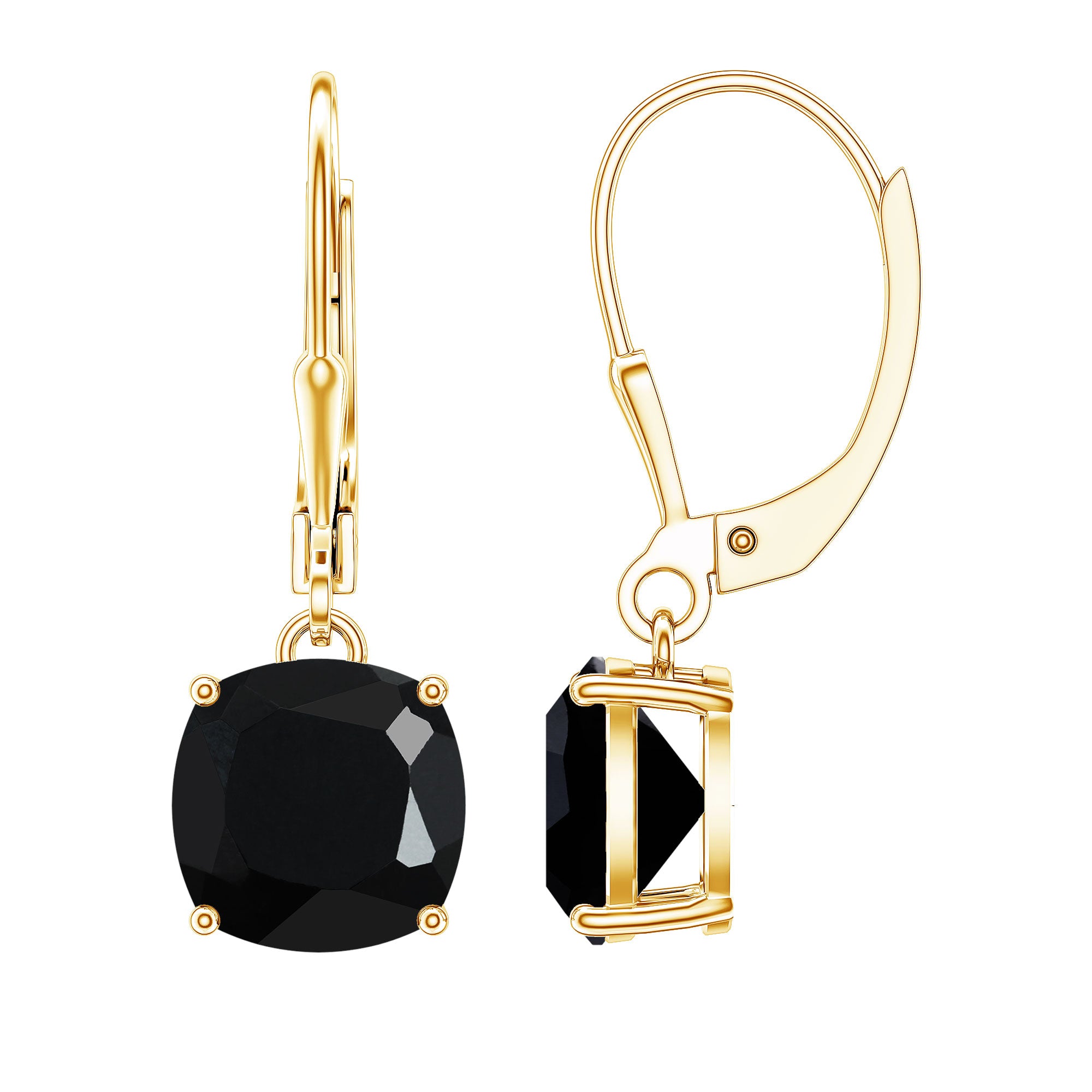 Genuine 8mm Cushion Cut Black Spinel Drop Earrings Lever Back AAA - Rosec Jewels