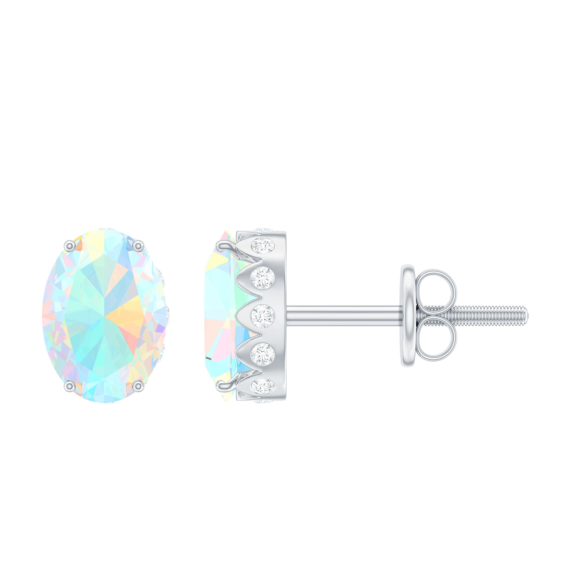 Real Ethiopian Opal Solitaire Stud Earrings with Diamond