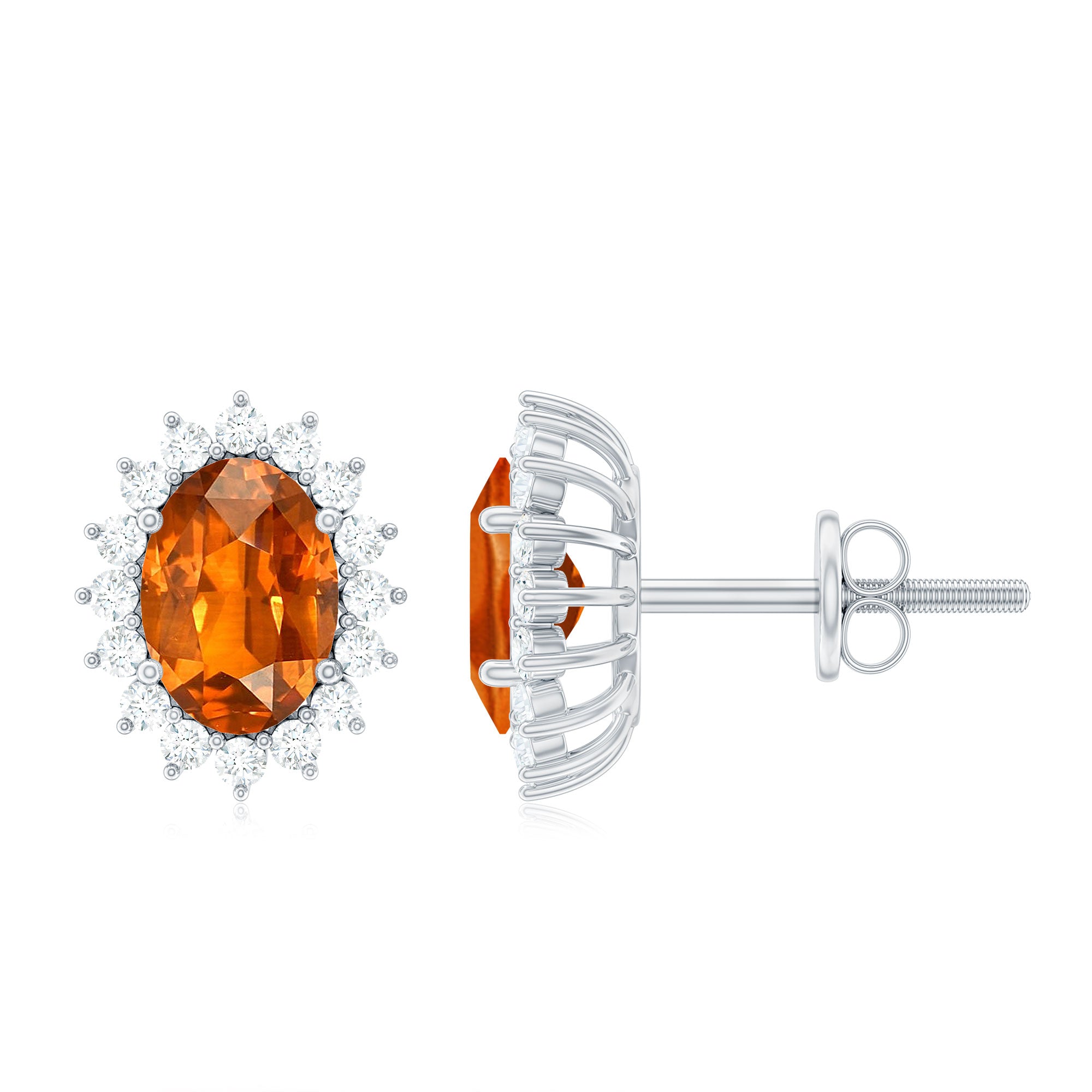 Lab Created 5X7 MM Orange Sapphire Stud Earrings with Moissanite Halo