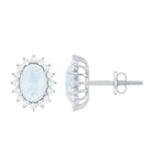 Rosec Jewels-Genuine 5X7 MM Moonstone and Diamond Halo Stud Earrings