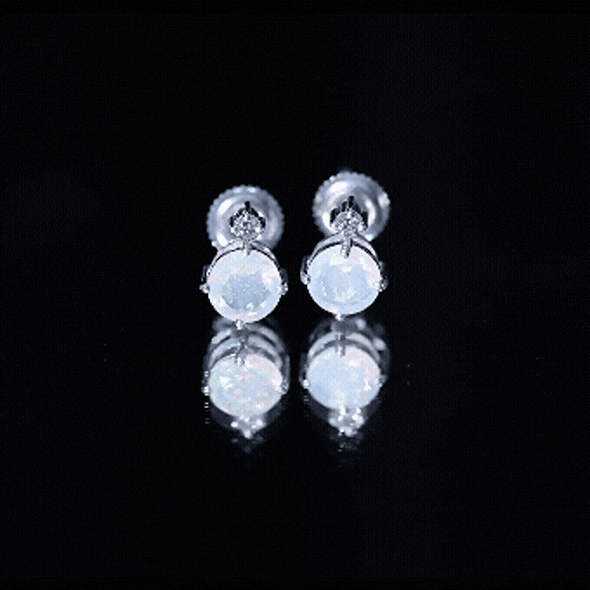 Ethiopian Opal Diamond Solitaire Stud Earrings AAA - Rosec Jewels