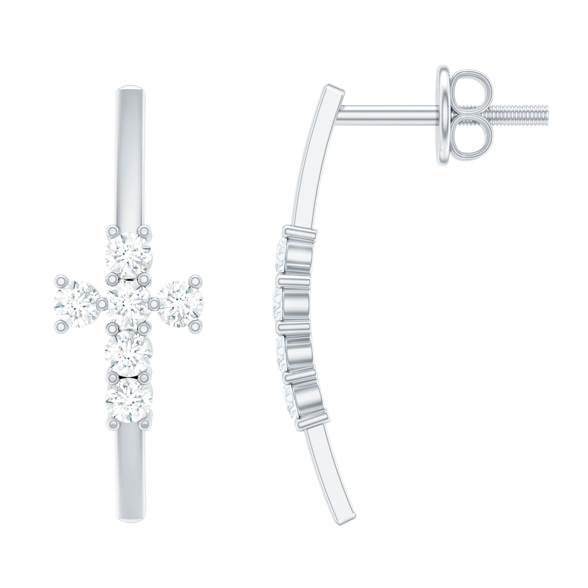 Certified Moissanite Cross Stud Earrings in 14K Gold Plated Silver