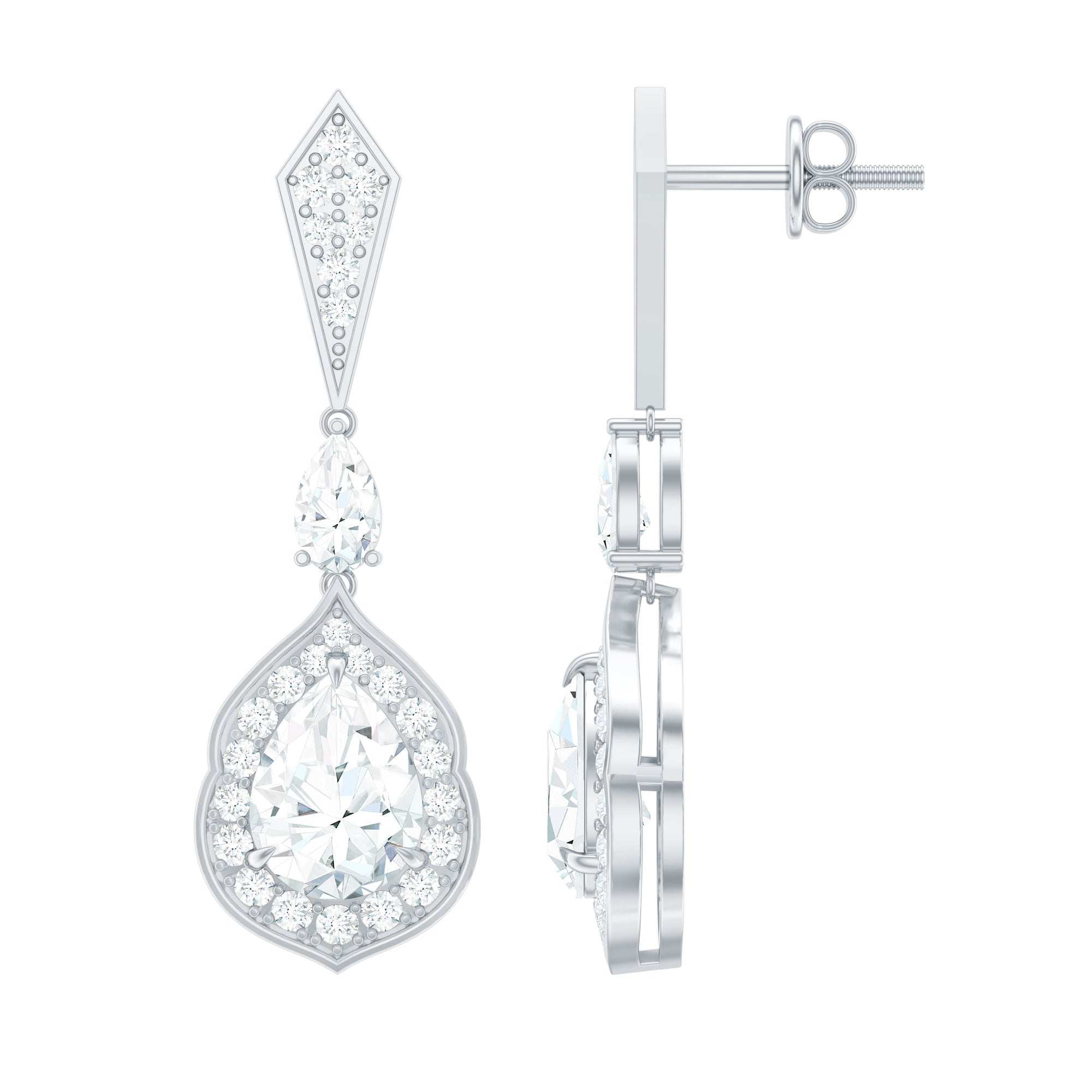 Moissanite Bridal Dangle Earrings in Silver