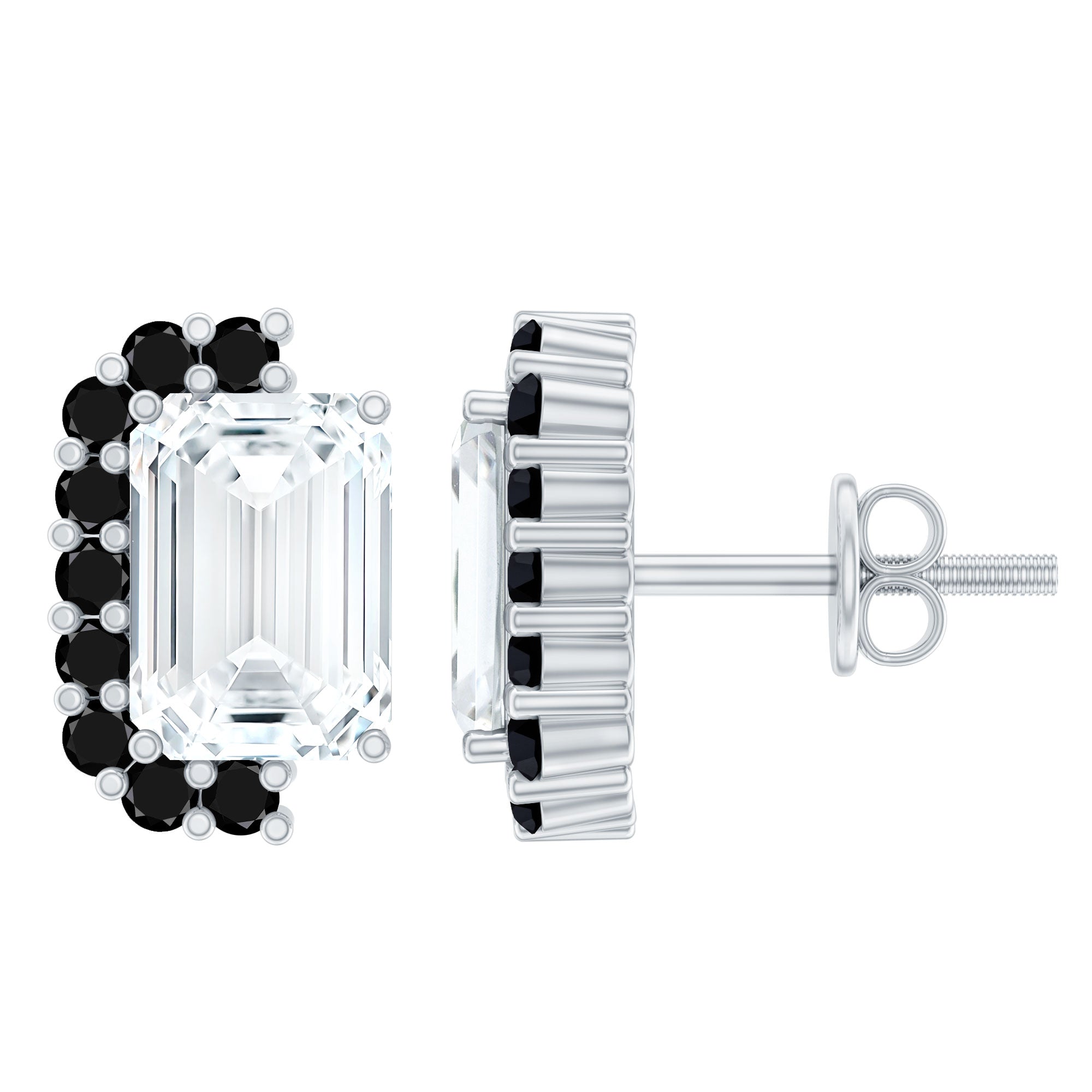 Certified Moissanite Stud Earrings with Lab Black Diamond Halo