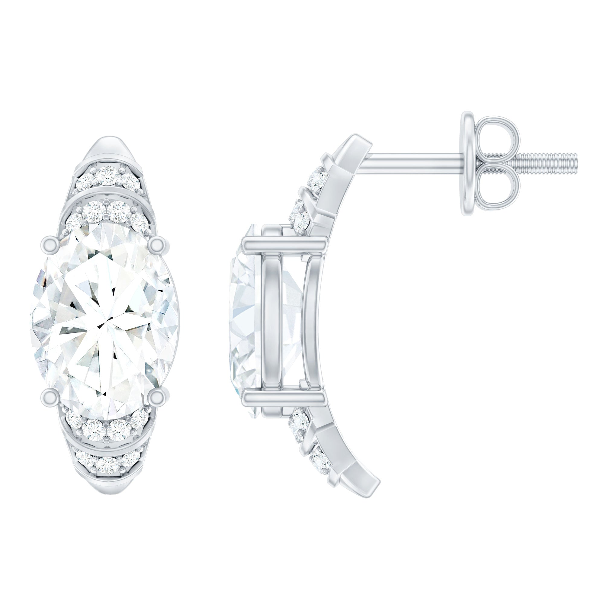 Moissanite Art Deco Stud Earrings in 14K Gold Plated Silver