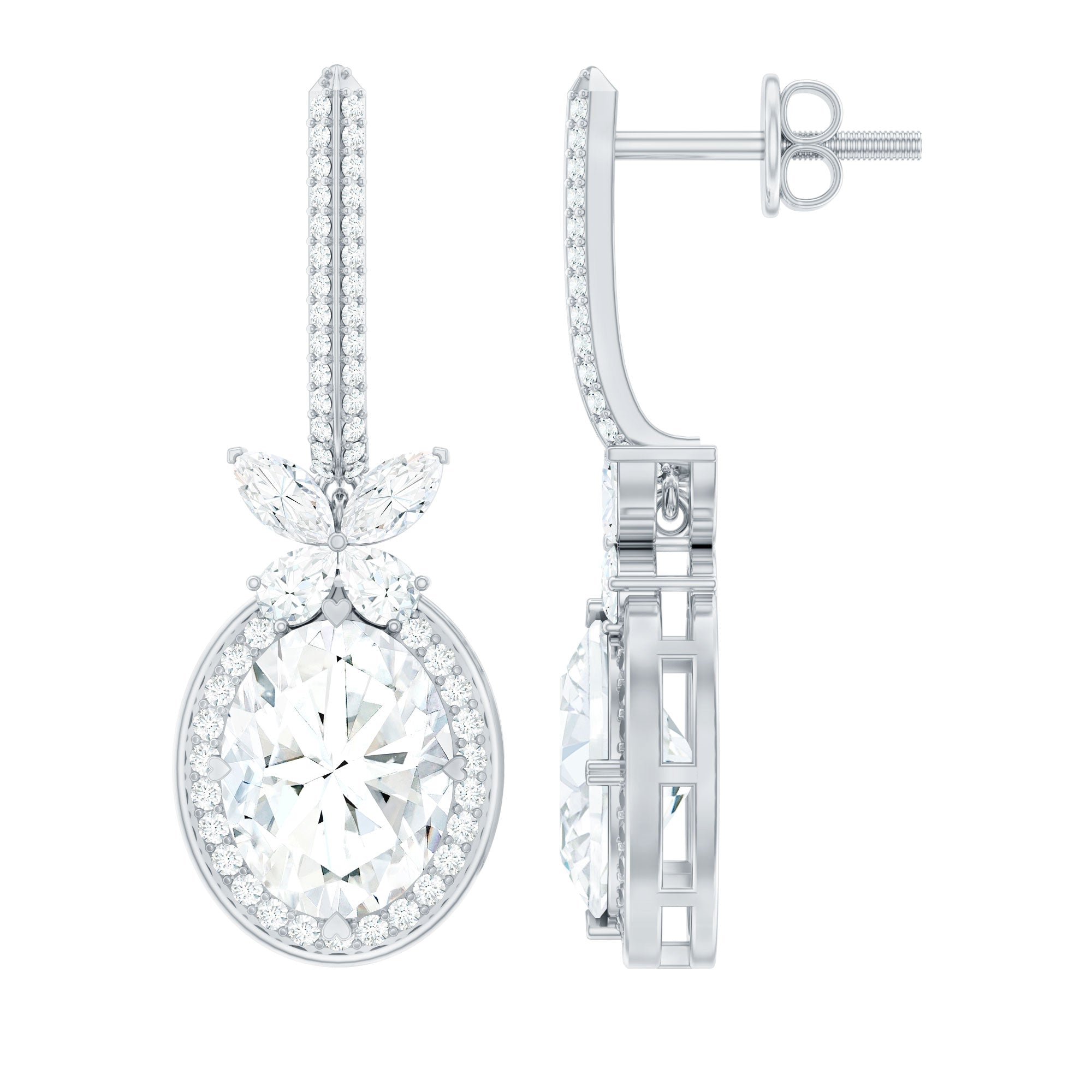 Certified 7X9 MM Oval Moissanite Wedding Drop Earrings with Screw Back