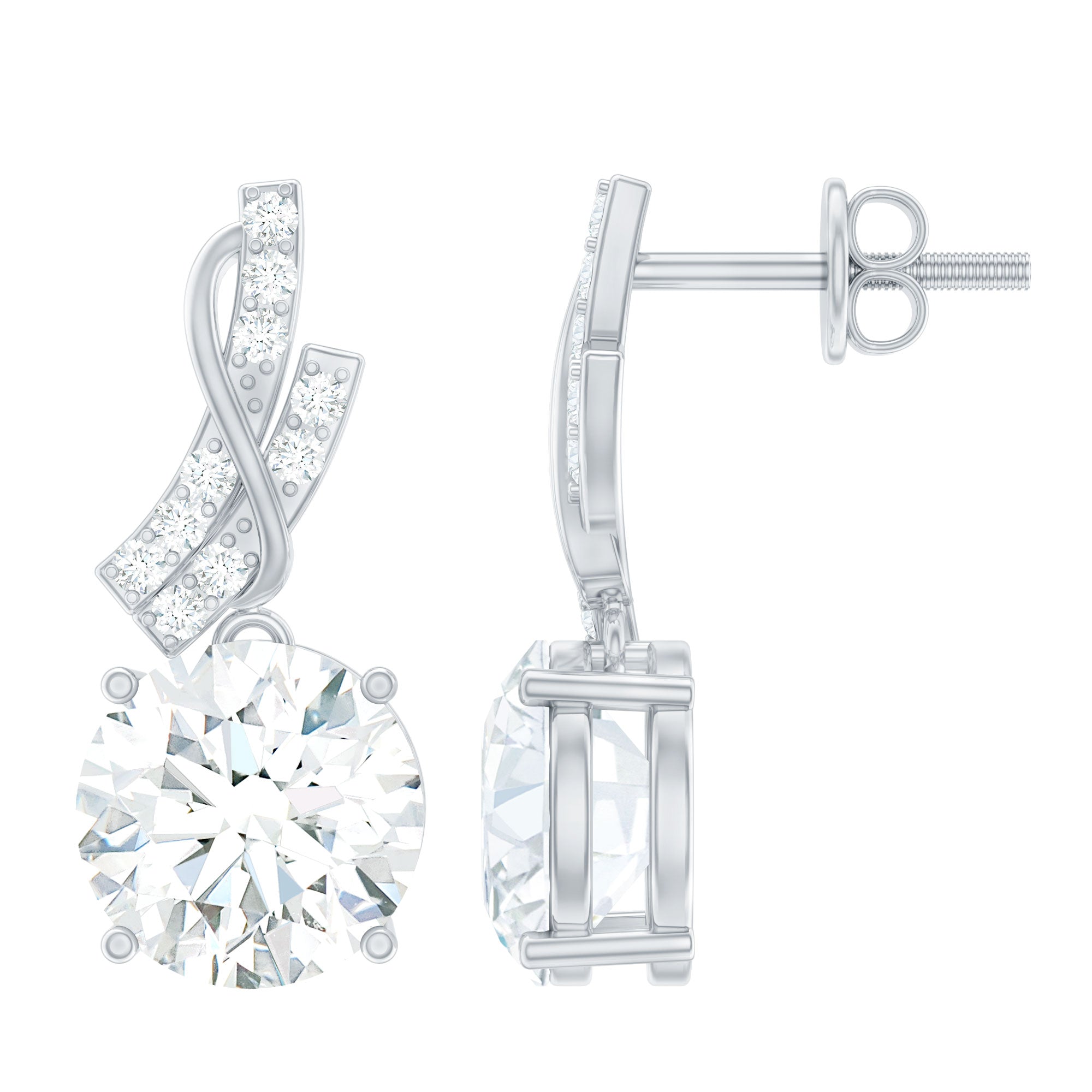 Certified Moissanite Designer Drop Earrings with Screw Back