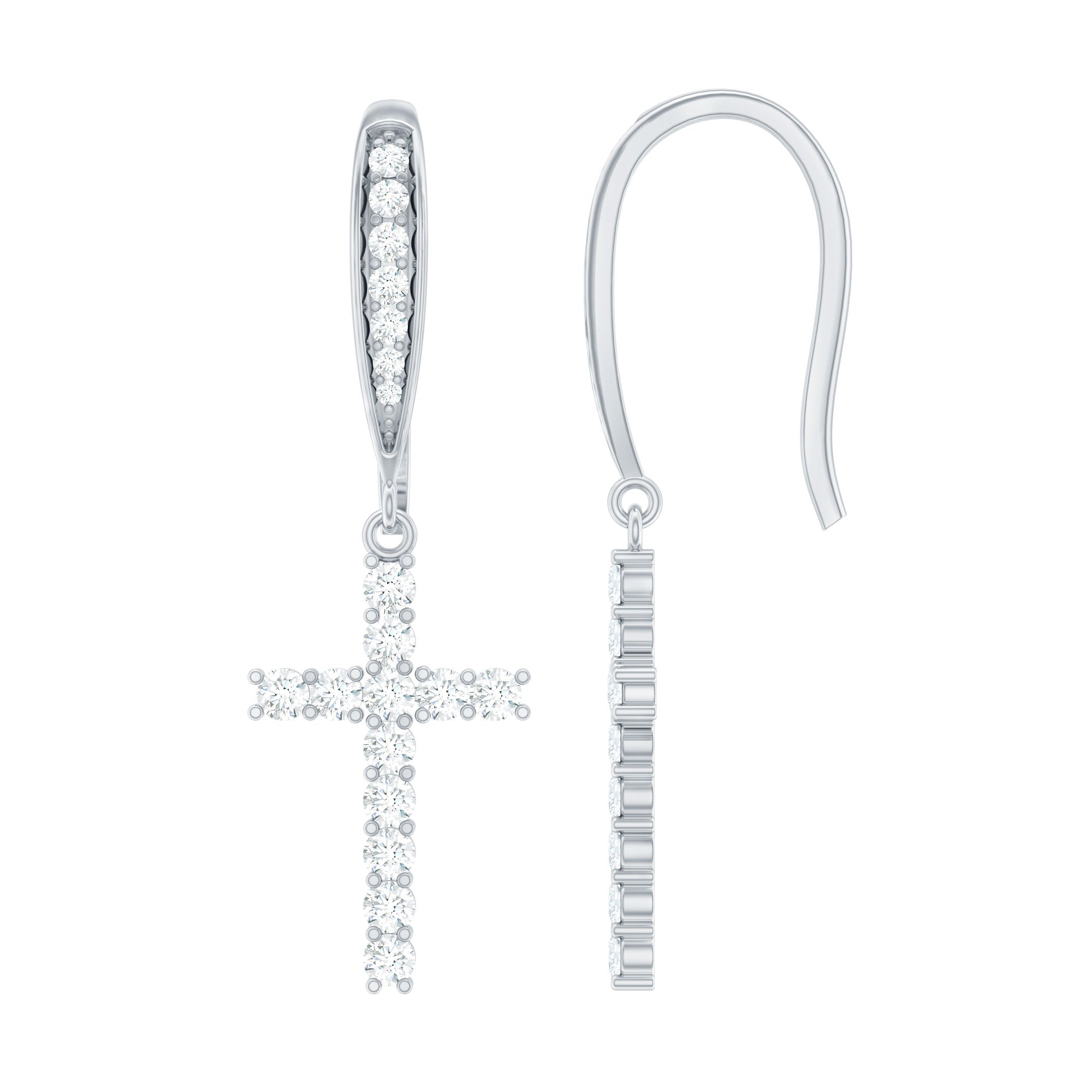 Certified Moissanite Cross Drop Earrings in Gold Plated Silver