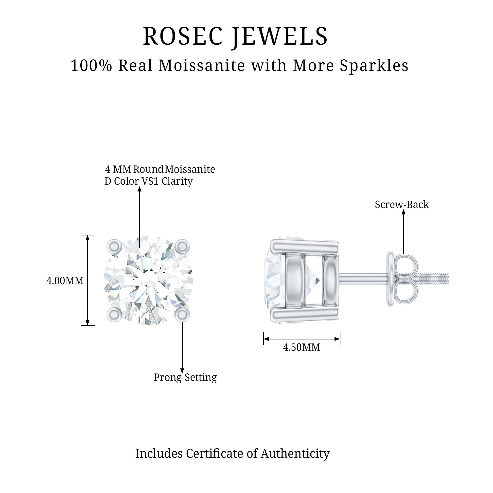 Rosec Jewels-1/4 CT Diamond Solitaire Stud Earrings in 4 Prong Setting