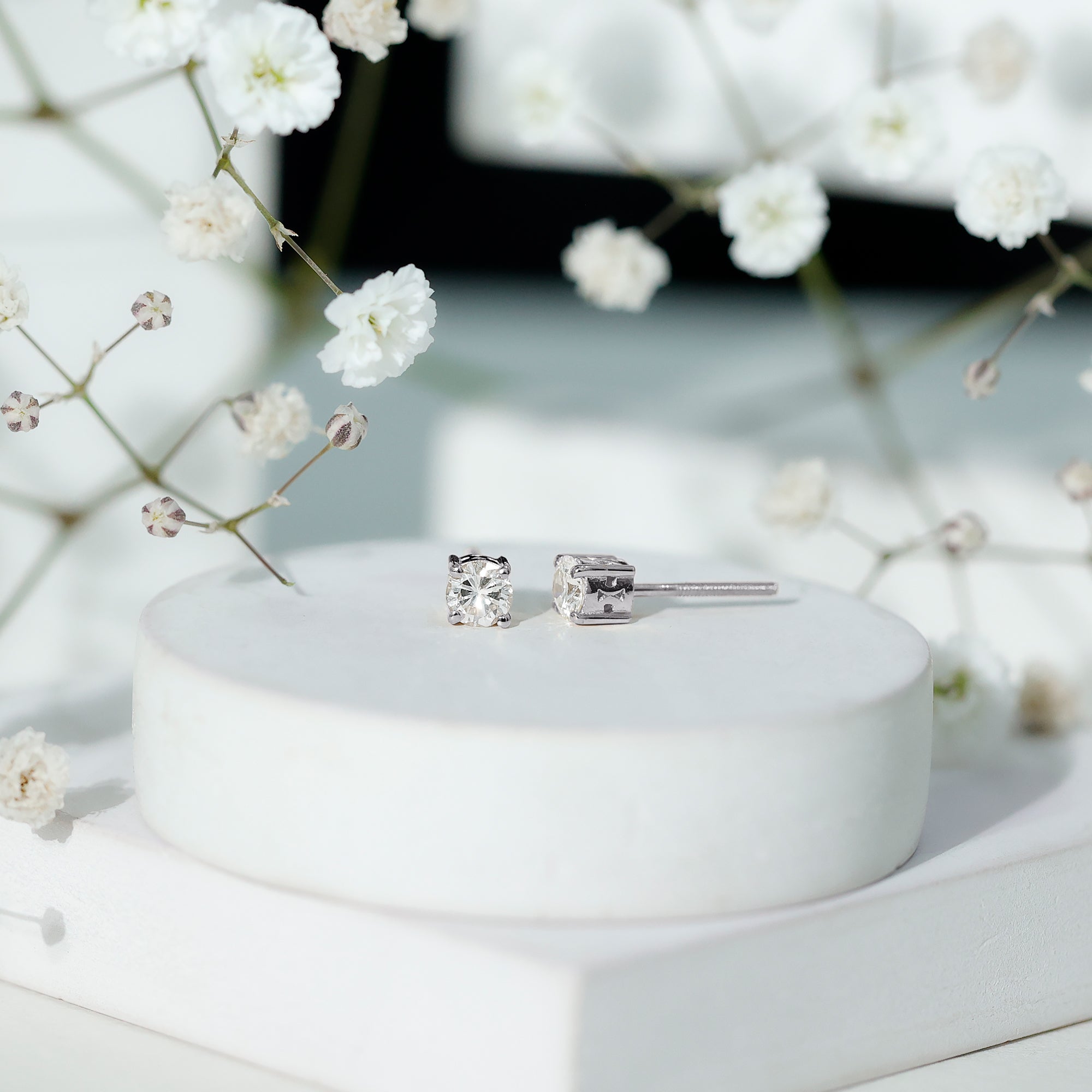 Rosec Jewels-4X4 MM Round Cut Diamond Solitaire Stud Earrings in 4 Prong Setting for Women