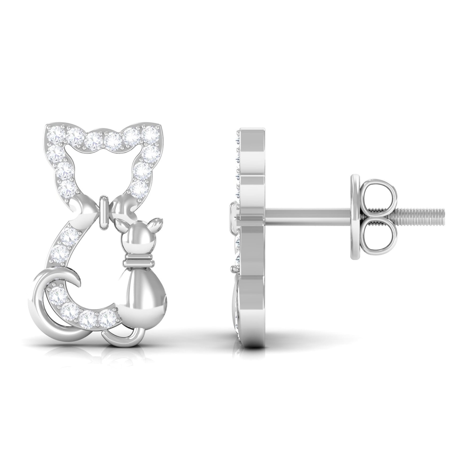 Certified Diamond Cat Stud Earrings Lab - ( EF-VS ) - Rosec Jewels