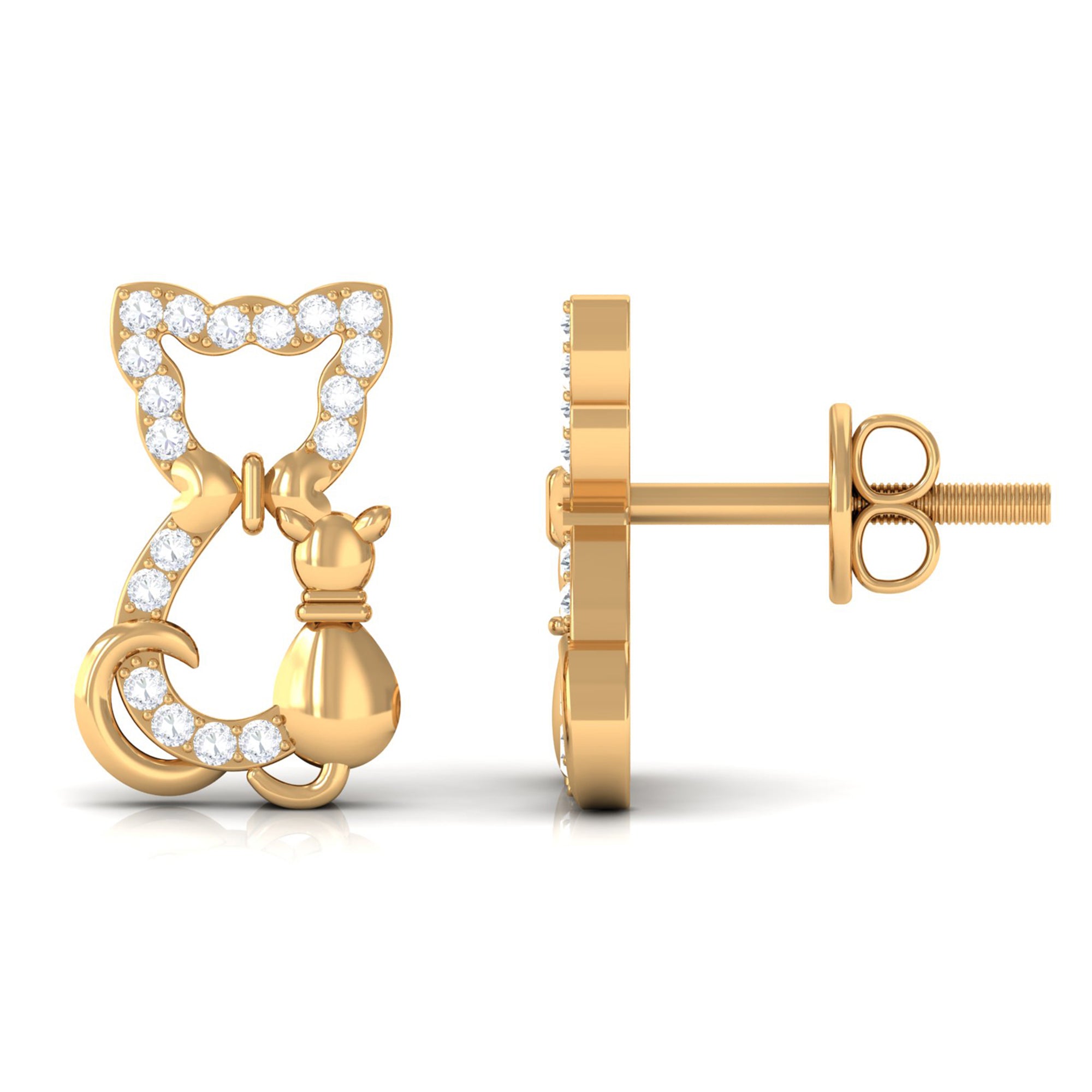 Certified Diamond Cat Stud Earrings Lab - ( EF-VS ) - Rosec Jewels