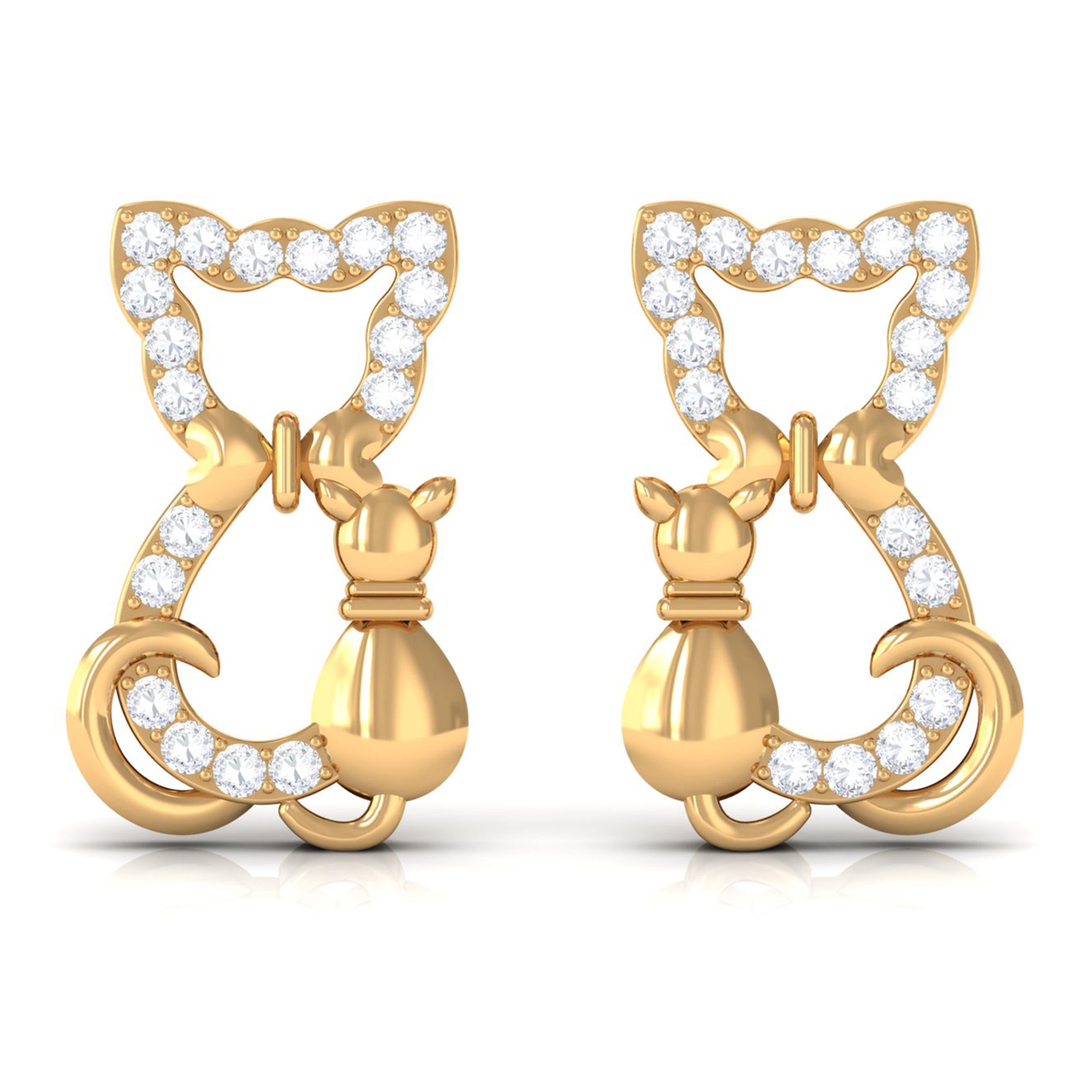 Certified Diamond Cat Stud Earrings Lab - ( EF-VS ) - Rosec Jewels