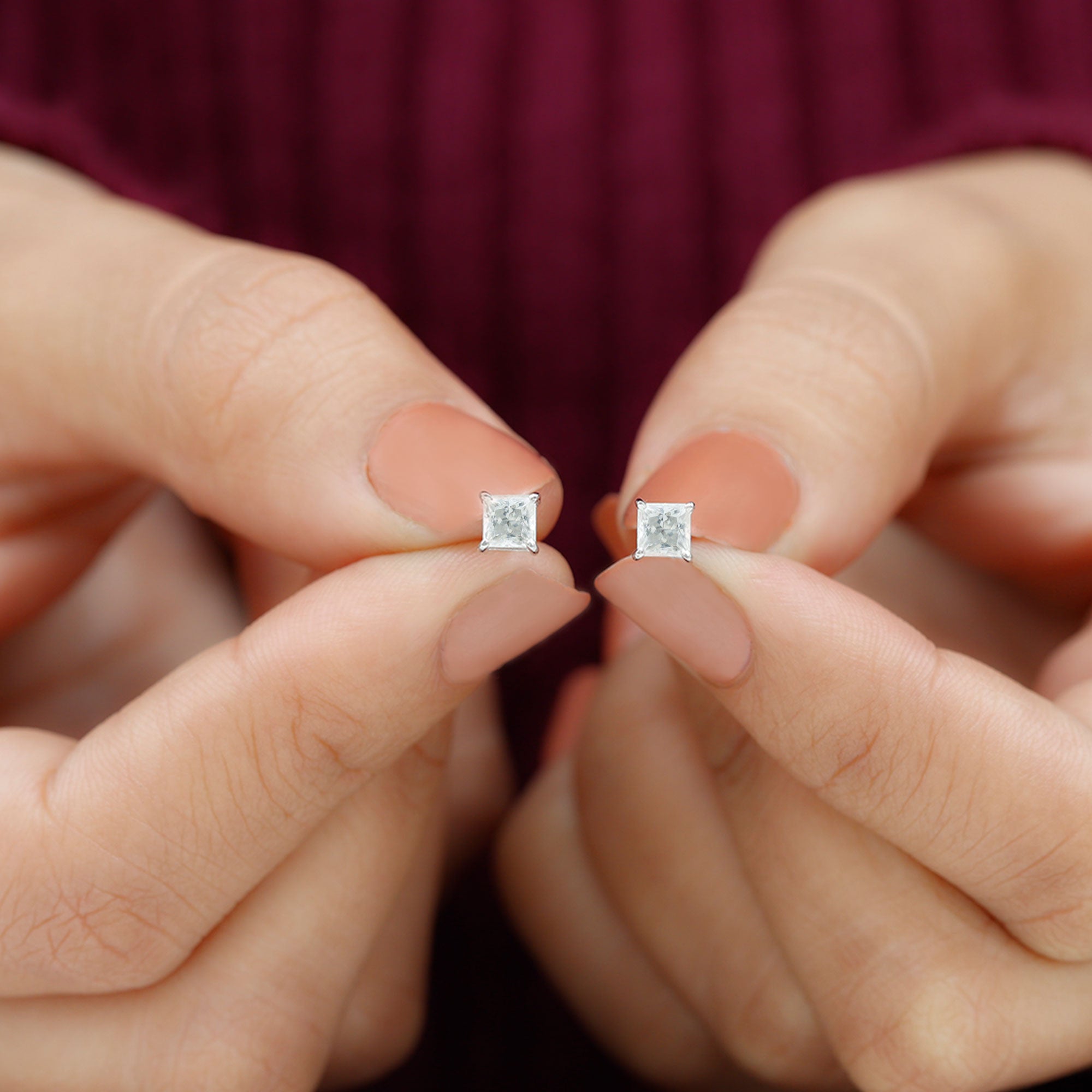 Rosec Jewels-Prong Set Princess Cut Solitaire Diamond Stud Earrings