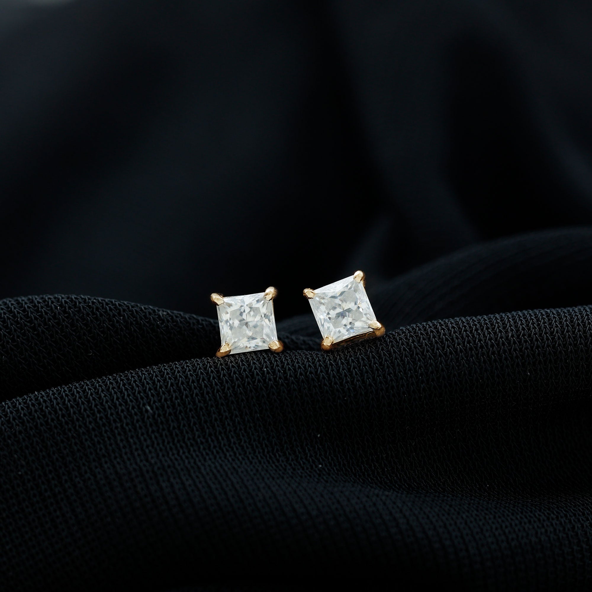 Rosec Jewels-Prong Set Princess Cut Solitaire Diamond Stud Earrings