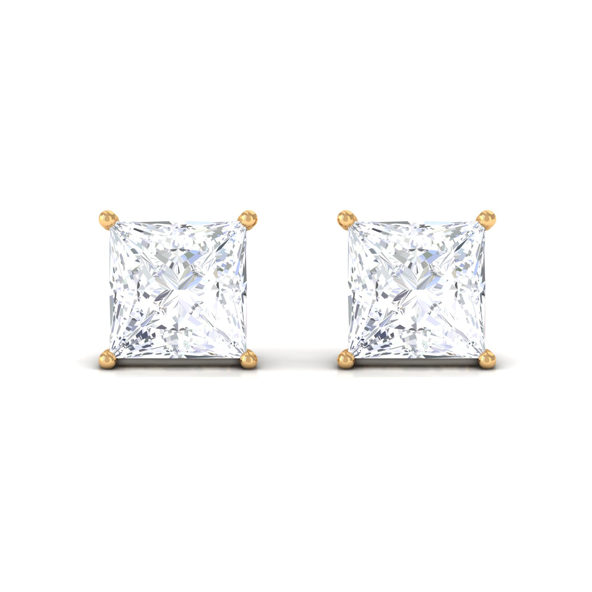 Natural Princess Cut Diamond Stud Earrings with Certificate Lab - ( EF-VS ) - Rosec Jewels