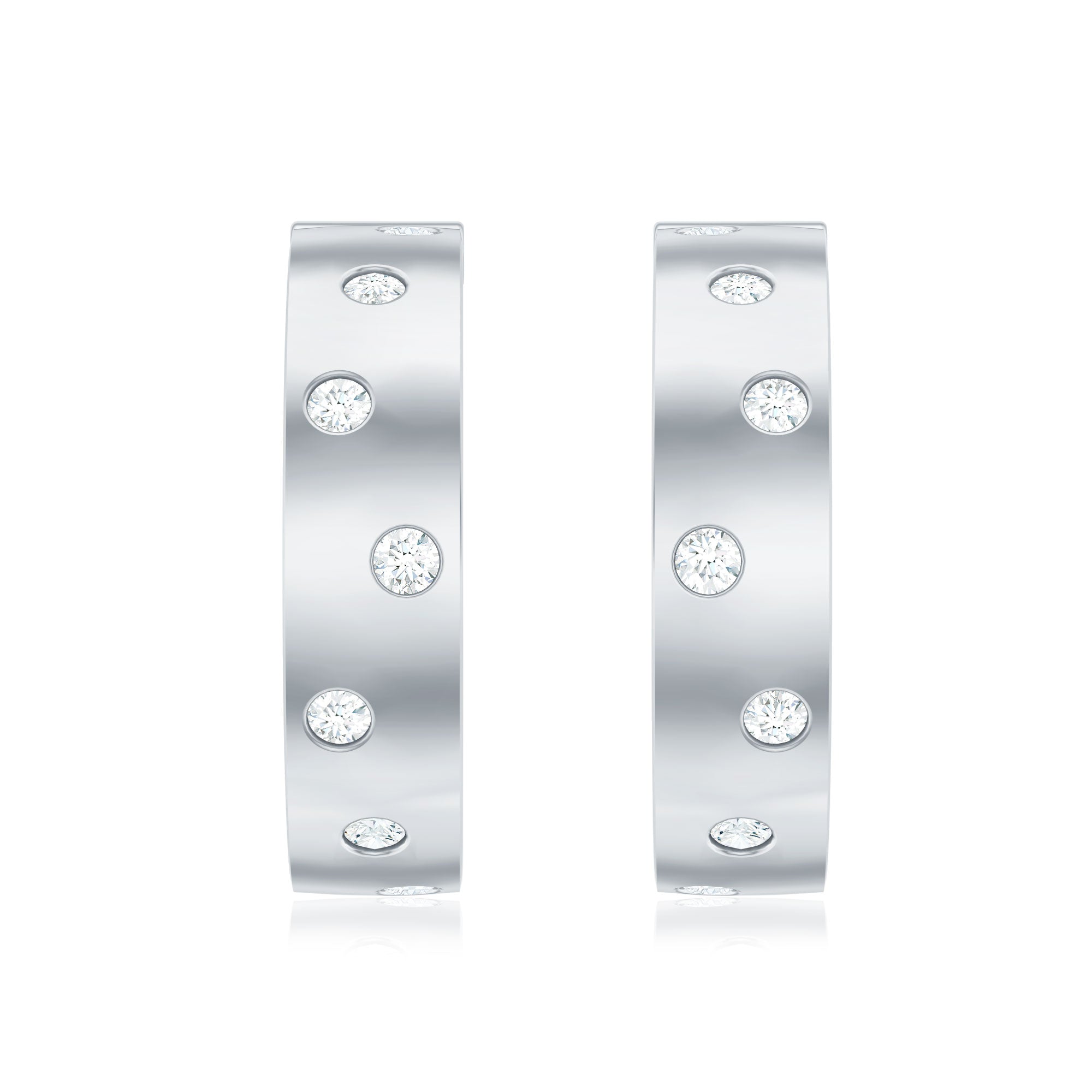 Flush Set Diamond Hoop Earrings For Women Lab - ( EF-VS ) - Rosec Jewels