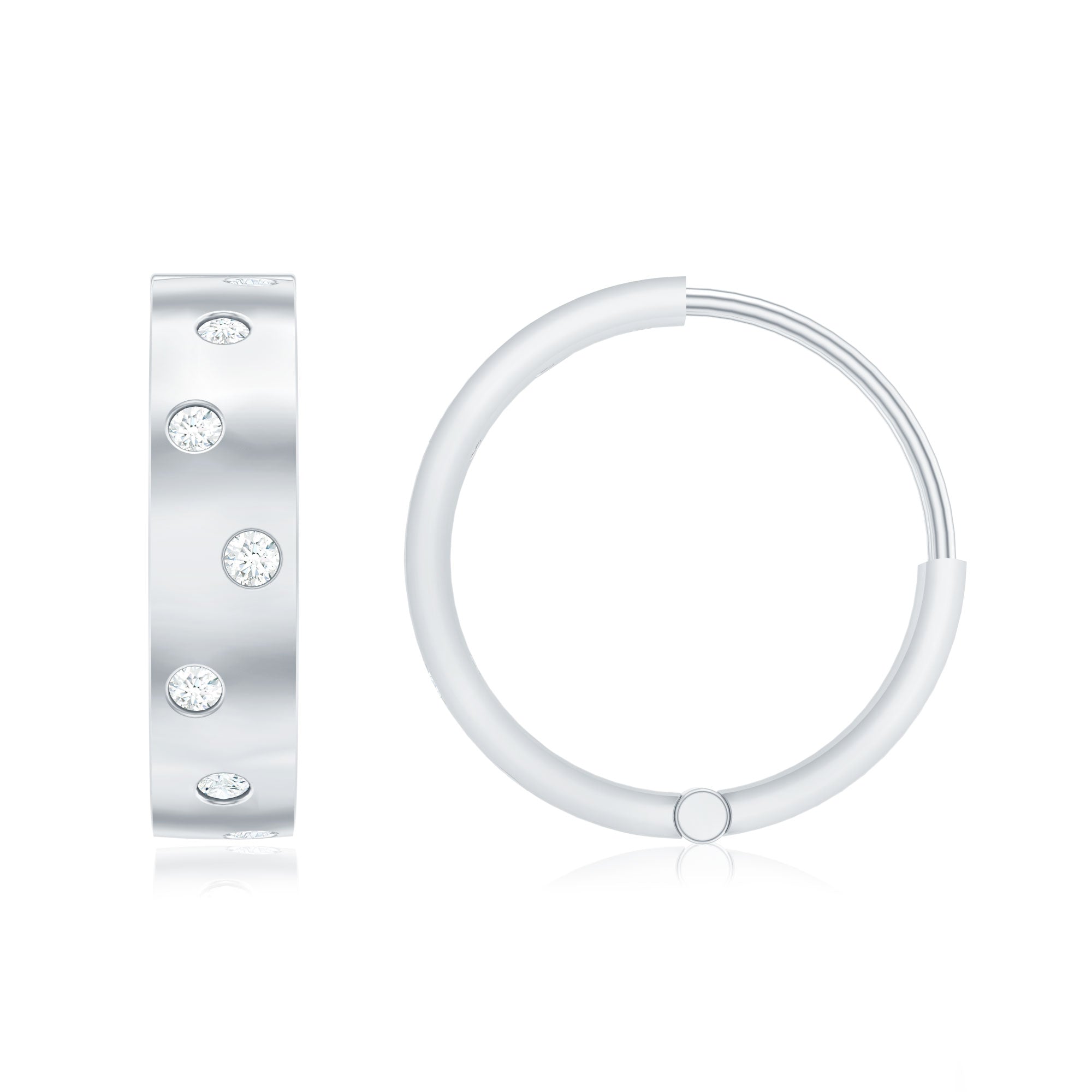 Flush Set Diamond Hoop Earrings For Women Lab - ( EF-VS ) - Rosec Jewels