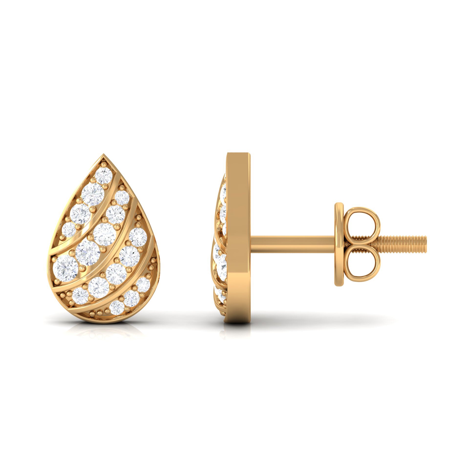Rosec Jewels-1/4 CT Round Diamond Teardrop Stud Earrings in Gold