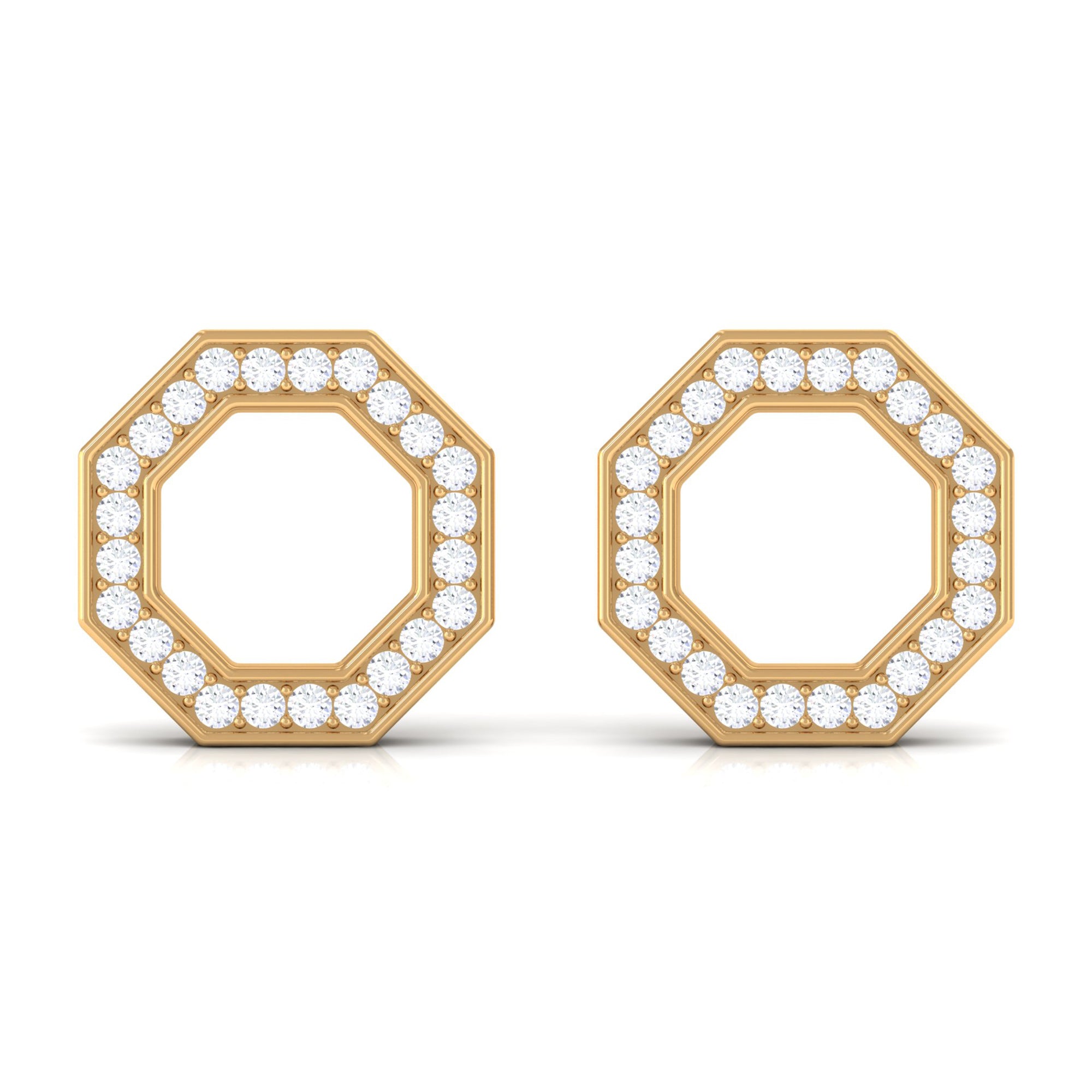 Rosec Jewels-Diamond Octagon Shape Earrings With Screw Back