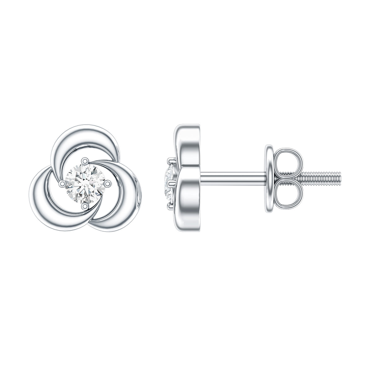Diamond Swirl Stud Earring with Screw Back Lab - ( EF-VS ) - Rosec Jewels
