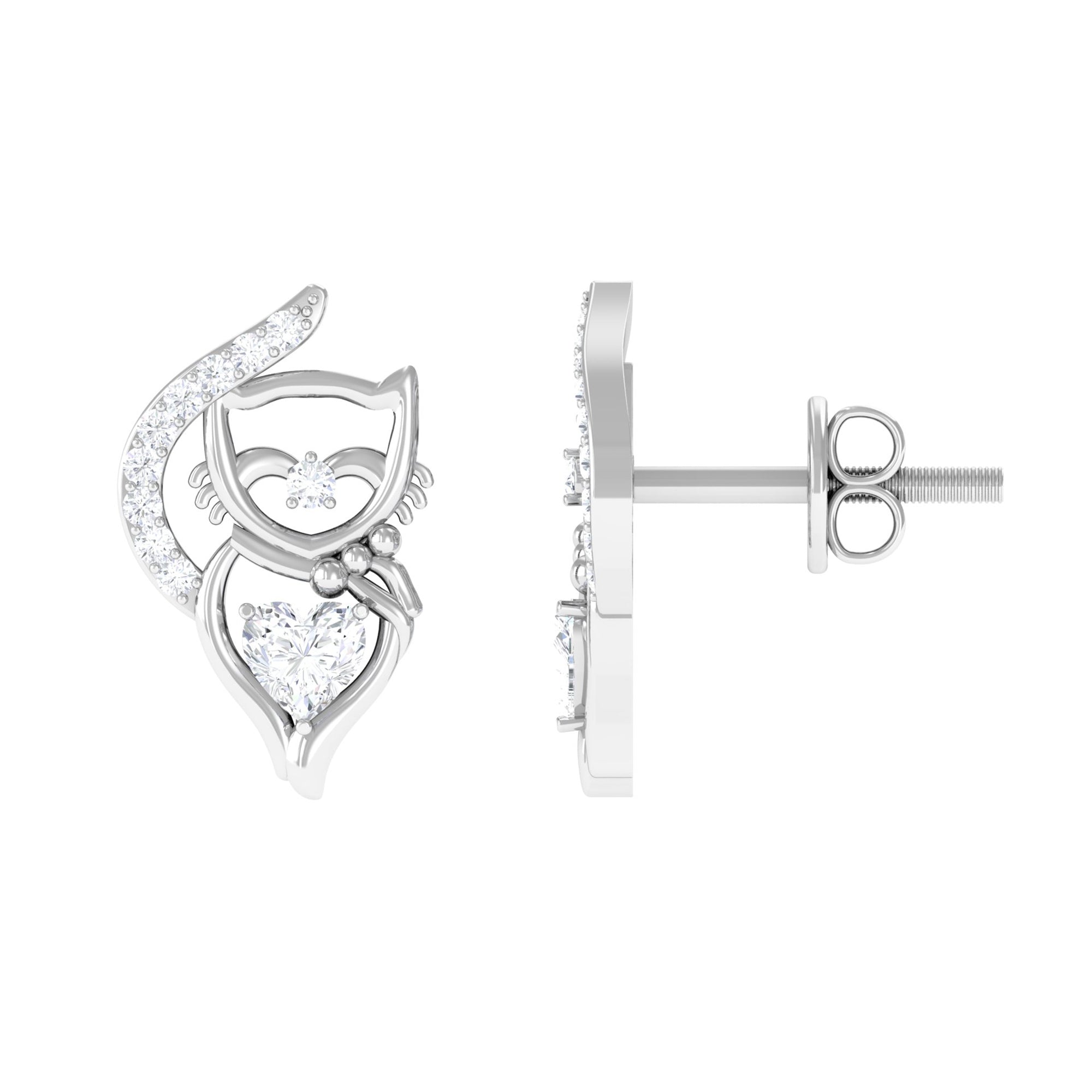 Rosec Jewels-Heart and Round Diamond Animal Stud Earrings