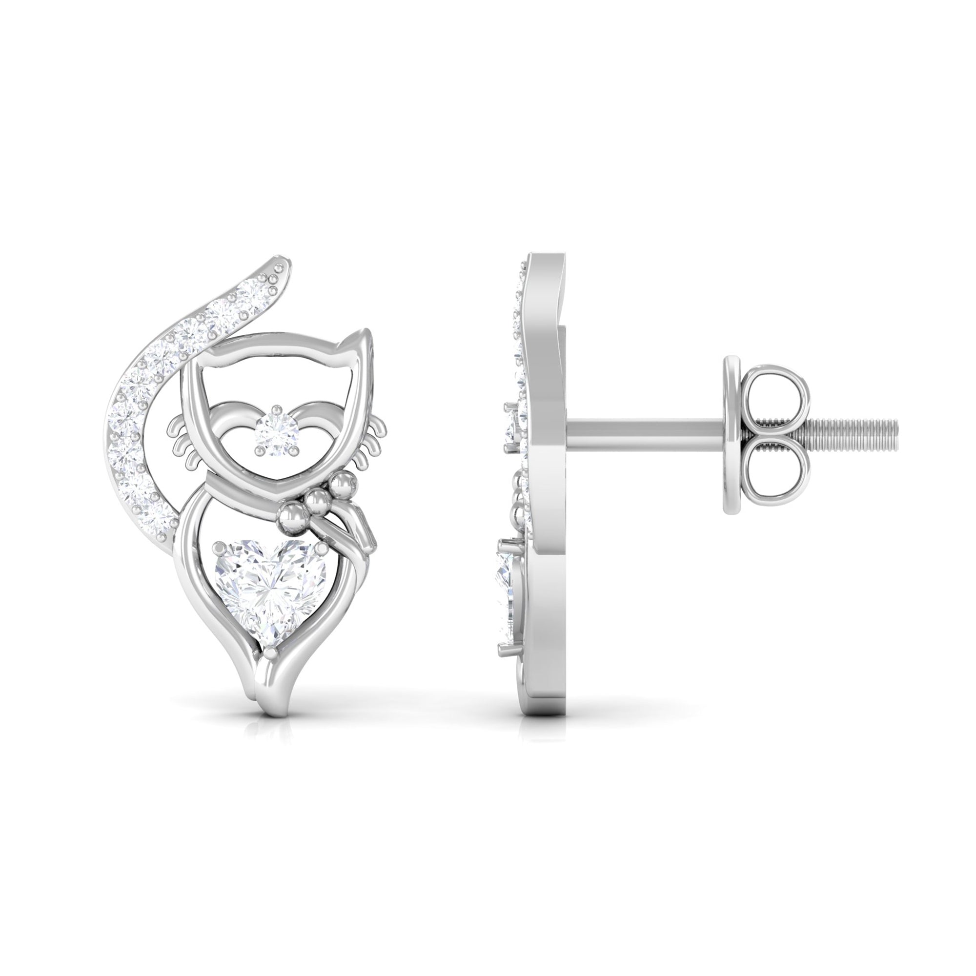 Rosec Jewels-Heart and Round Diamond Animal Stud Earrings
