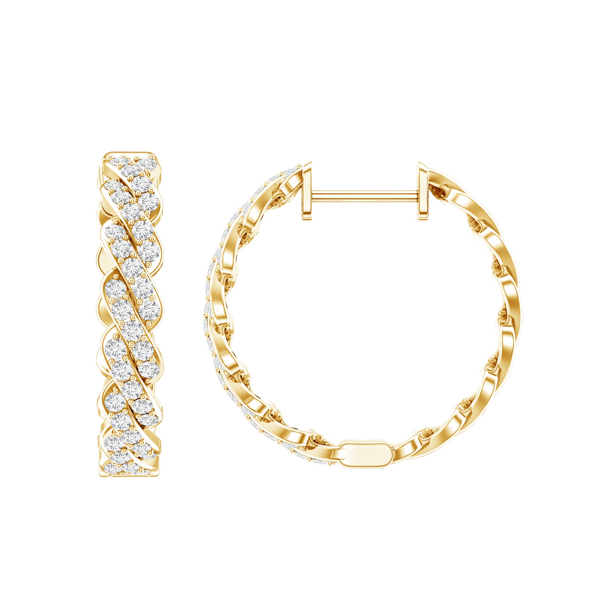 Natural Diamond Twisted Hoop Earrings with Certificate Lab - ( EF-VS ) - Rosec Jewels