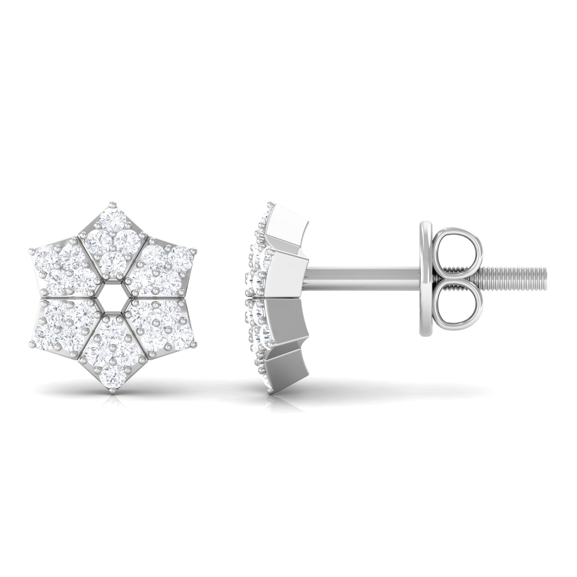 Rosec Jewels-1/4 CT Round Diamond Classic Flower Stud Earrings
