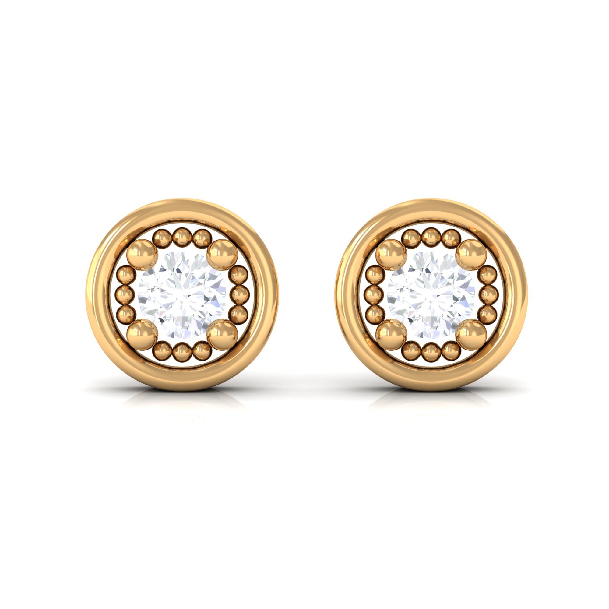 Rosec Jewels-Round Cut Certified Diamond Gold Solitaire Stud Earrings