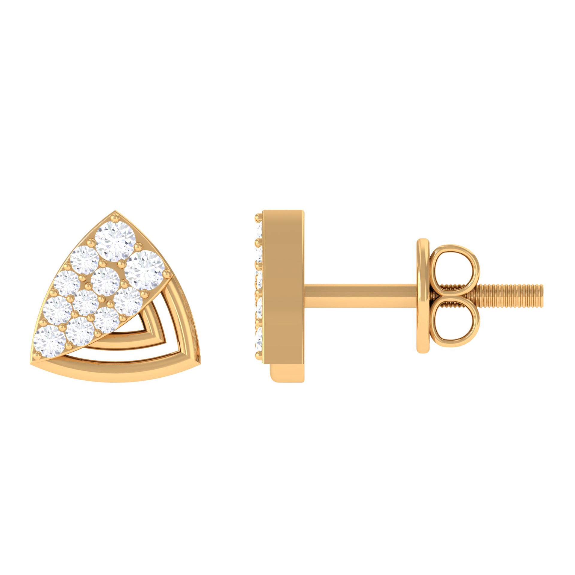 Rosec Jewels-1/4 CT Round Diamond Gold Triangle Contemporary Stud Earrings