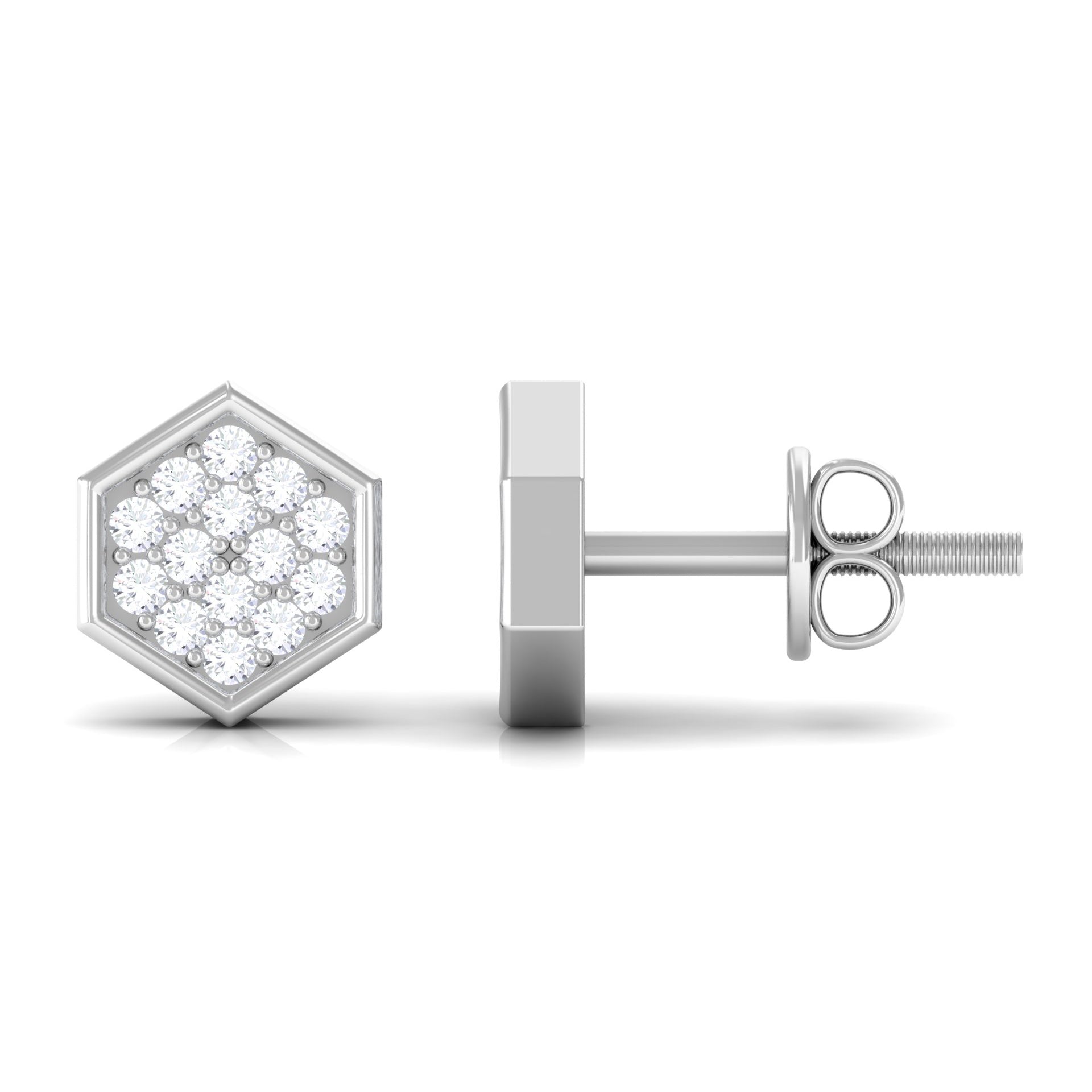 Rosec Jewels-1/4 CT Simple Diamond Gold Hexagon Stud Earrings