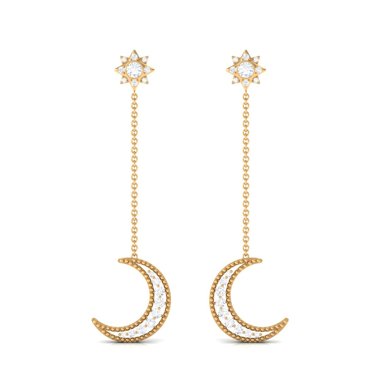 Rosec Jewels-1/2 CT Diamond Star and Moon Drop Chain Earrings