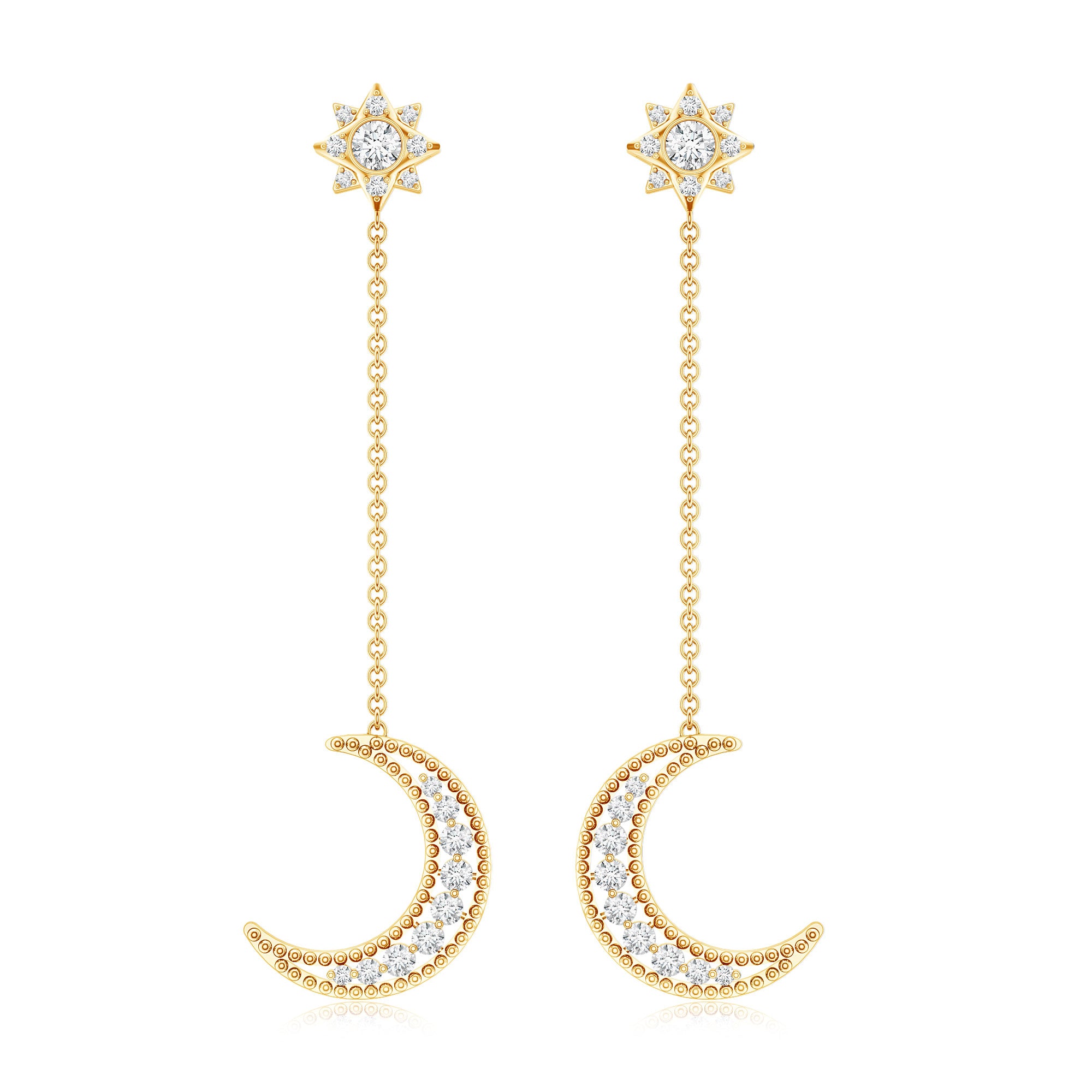 Certified Diamond Star and Moon Chain Earrings Lab - ( EF-VS ) - Rosec Jewels
