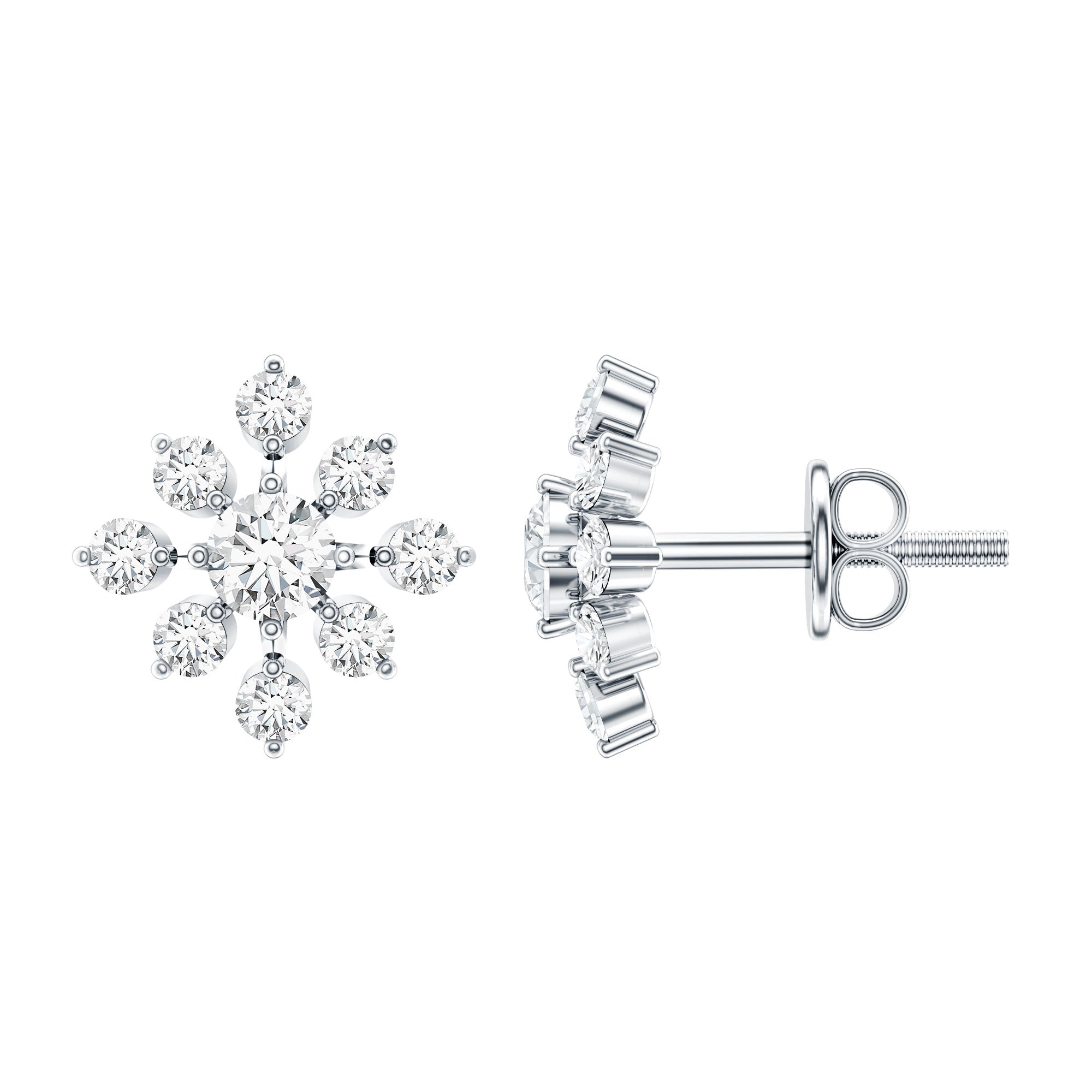Round Cut Diamond Flower Stud Earrings for Women Lab - ( EF-VS ) - Rosec Jewels