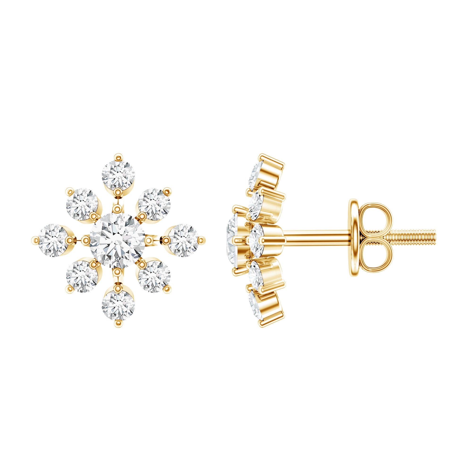 Round Cut Diamond Flower Stud Earrings for Women Lab - ( EF-VS ) - Rosec Jewels