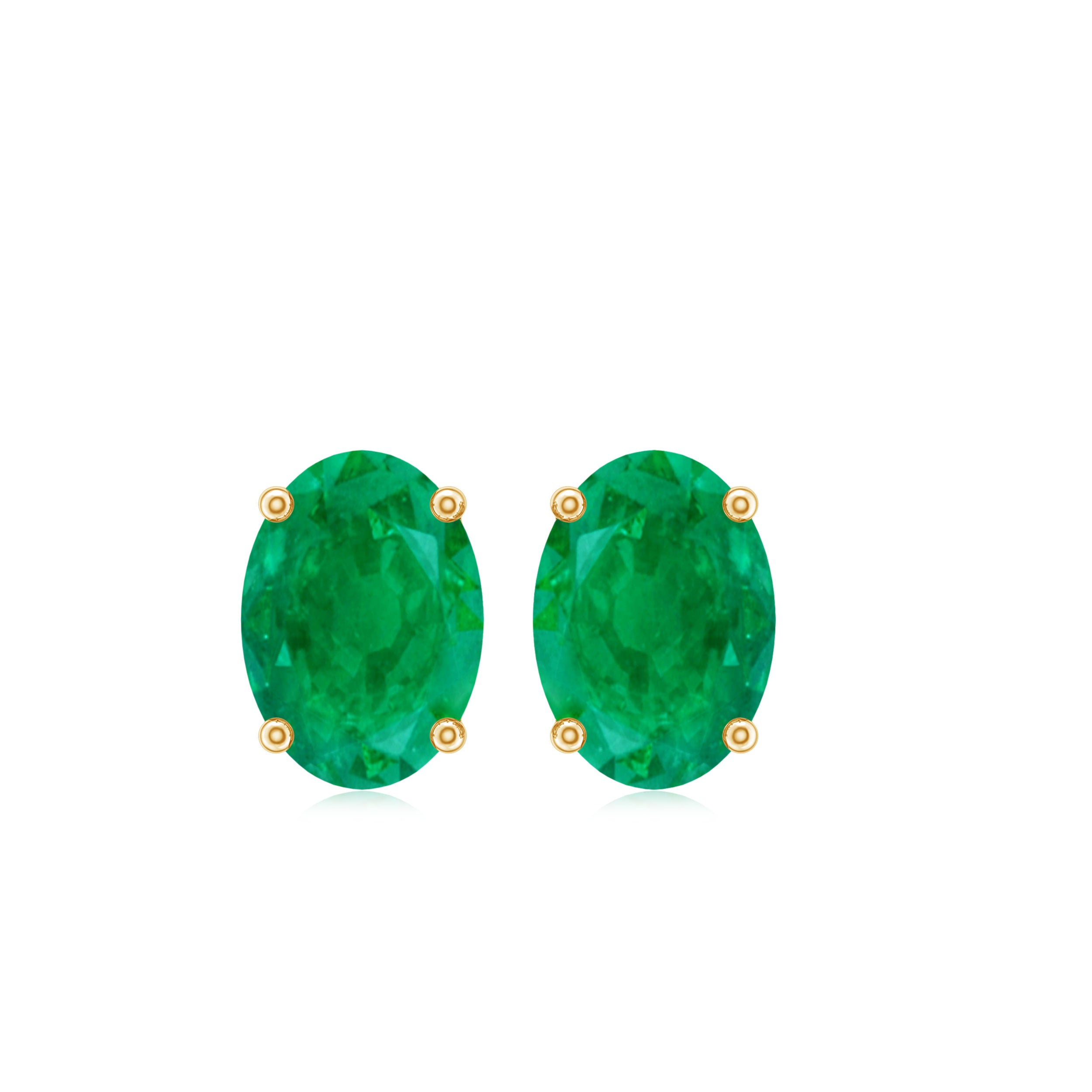 7X5 MM Oval Cut Emerald Solitaire Stud Earrings in 4 Prong Setting Emerald - ( AAA ) - Quality - Rosec Jewels