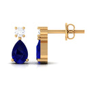 Pear Cut Blue Sapphire Diamond Two Stone Stud Earrings AAA - Rosec Jewels