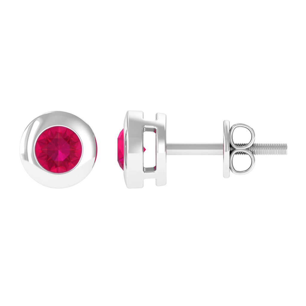 1/4 CT Round Cut Ruby Solitaire Stud Earrings in Bezel Setting