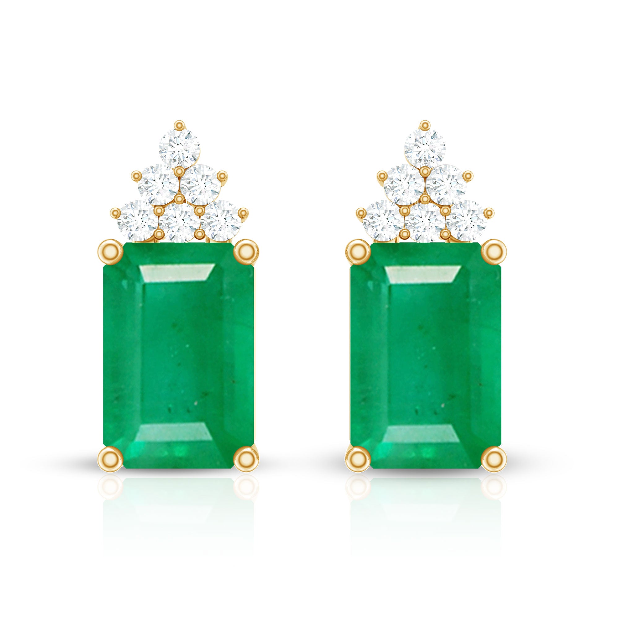 Genuine 1.32 Carat Emerald Cut Emerald Stud Earrings with Diamond Cluster AAA - Rosec Jewels