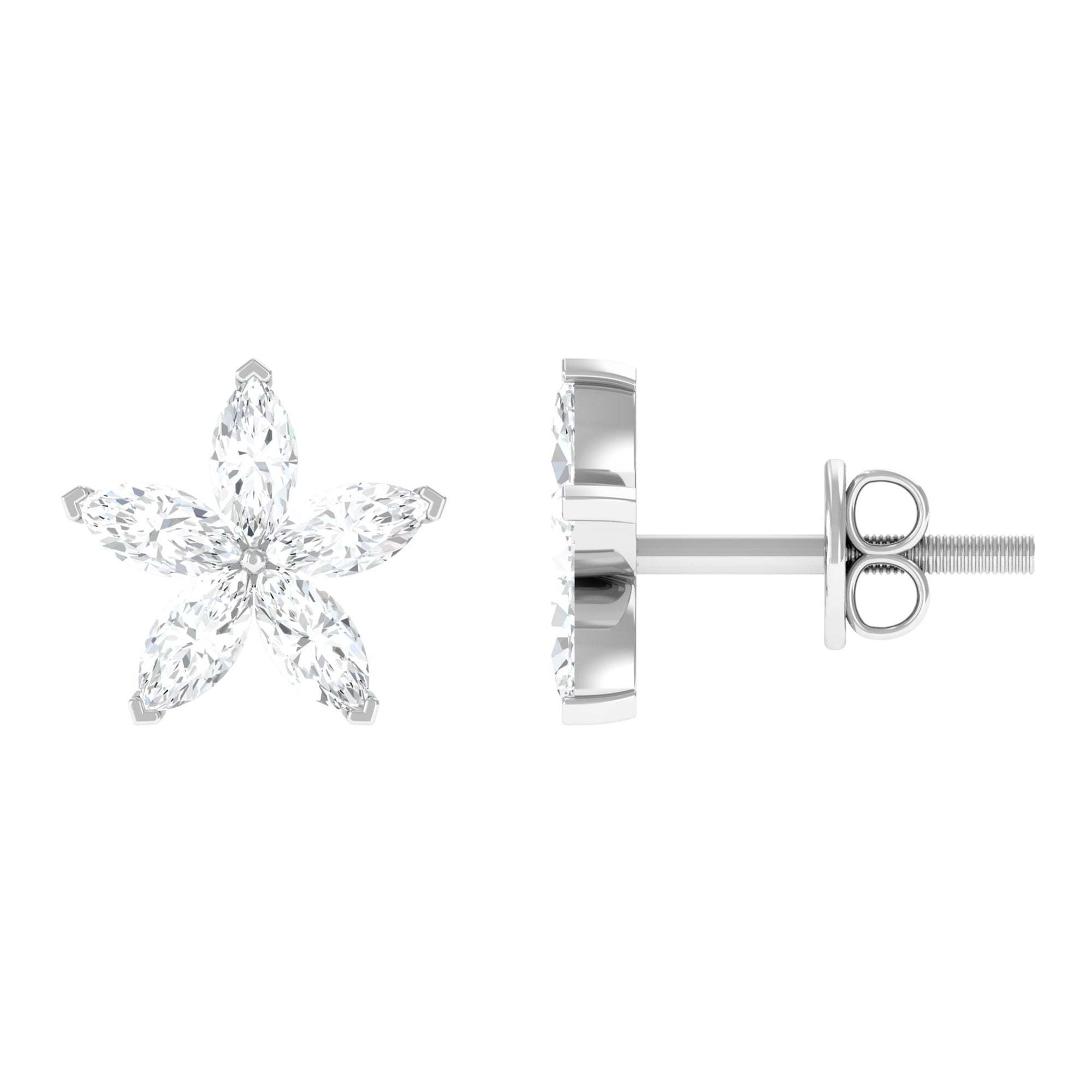 Marquise Cut Moissanite Flower Stud Earrings Moissanite - ( D-VS1 ) - Color and Clarity - Rosec Jewels