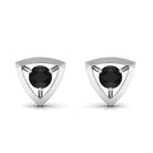 Minimal Gold Triangle Stud Earrings with Solitaire Black Onyx Black Onyx - ( AAA ) - Quality - Rosec Jewels