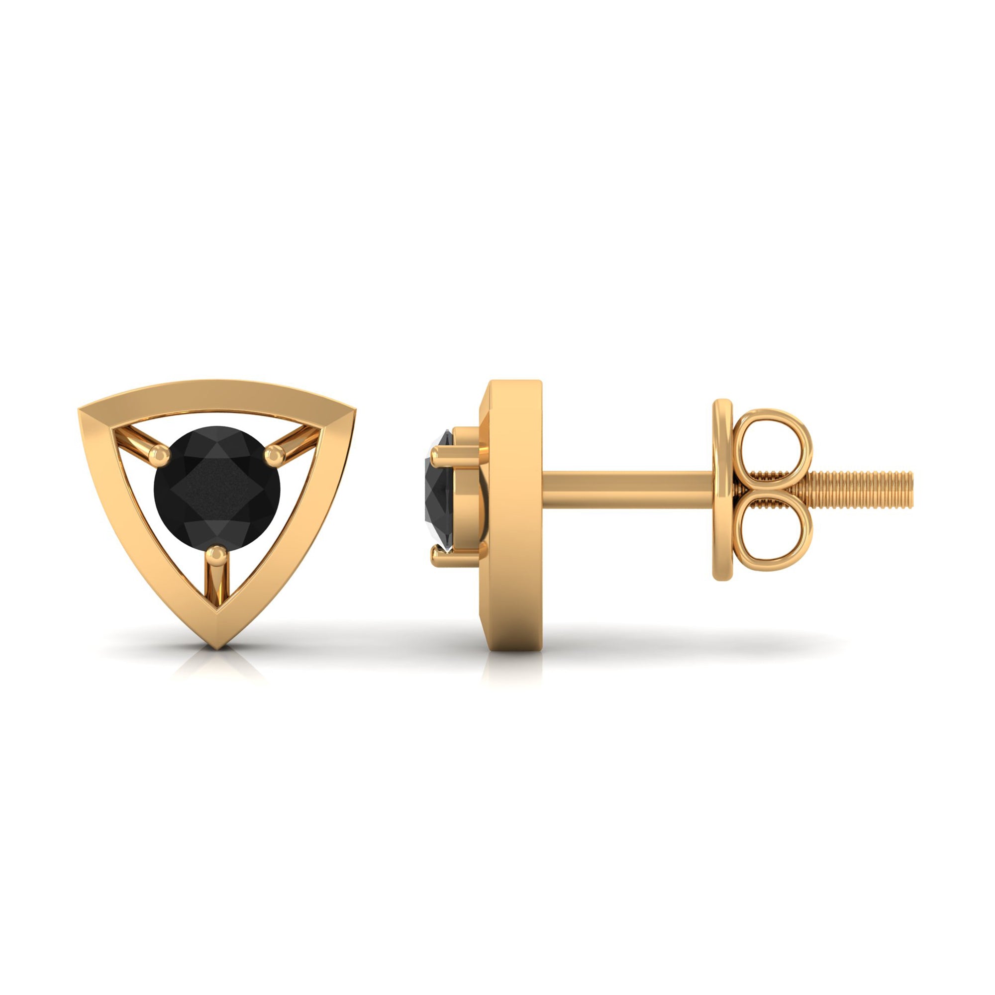 Minimal Gold Triangle Stud Earrings with Solitaire Black Onyx Black Onyx - ( AAA ) - Quality - Rosec Jewels