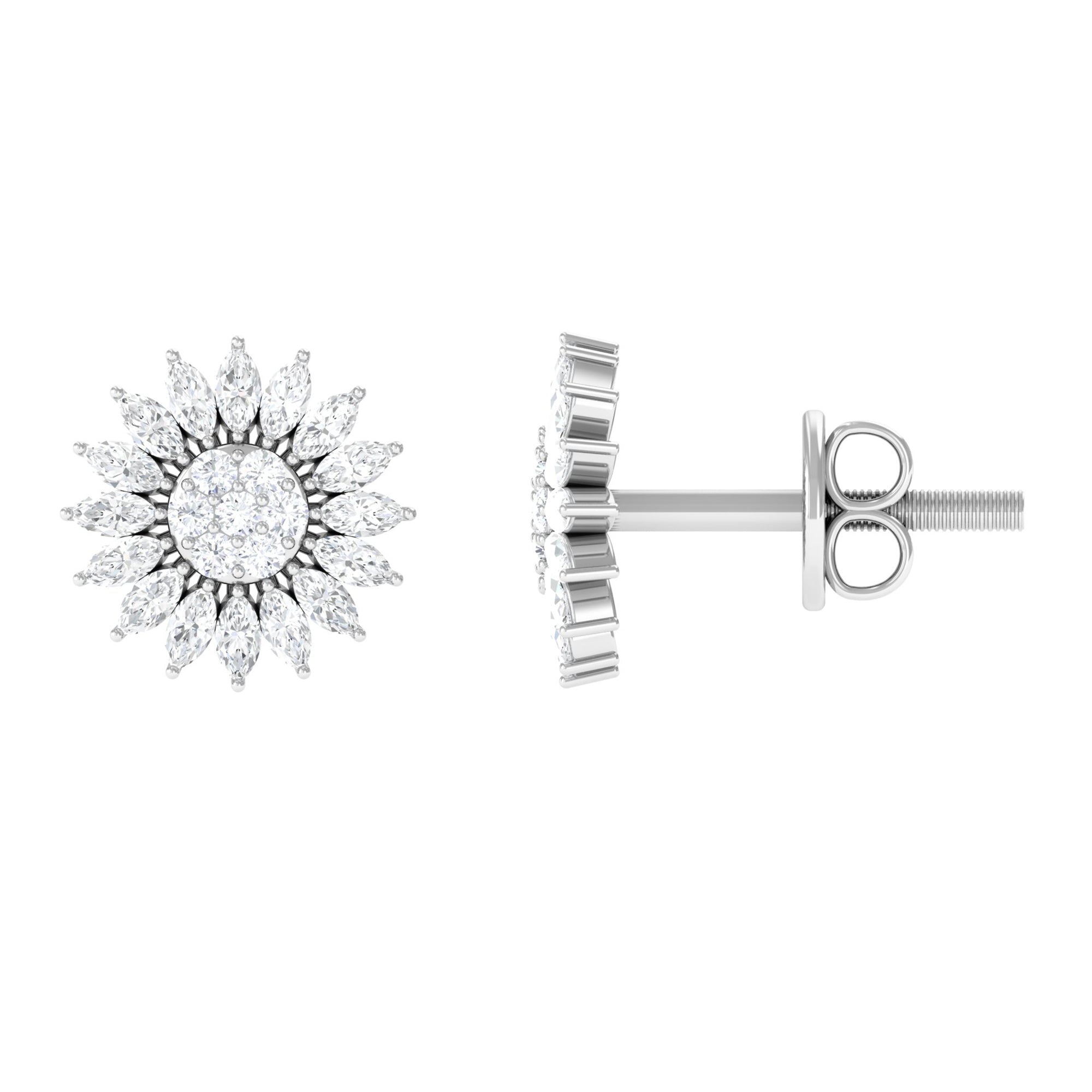 3/4 CT Natural Diamond Flower Stud Earrings in Gold Diamond - ( HI-SI ) - Color and Clarity - Rosec Jewels
