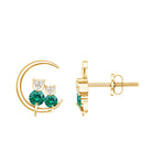 Lab Created Emerald Cat and Moon Stud Earrings AAAA - Rosec Jewels