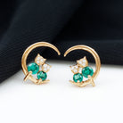 Lab Created Emerald Cat and Moon Stud Earrings AAAA - Rosec Jewels